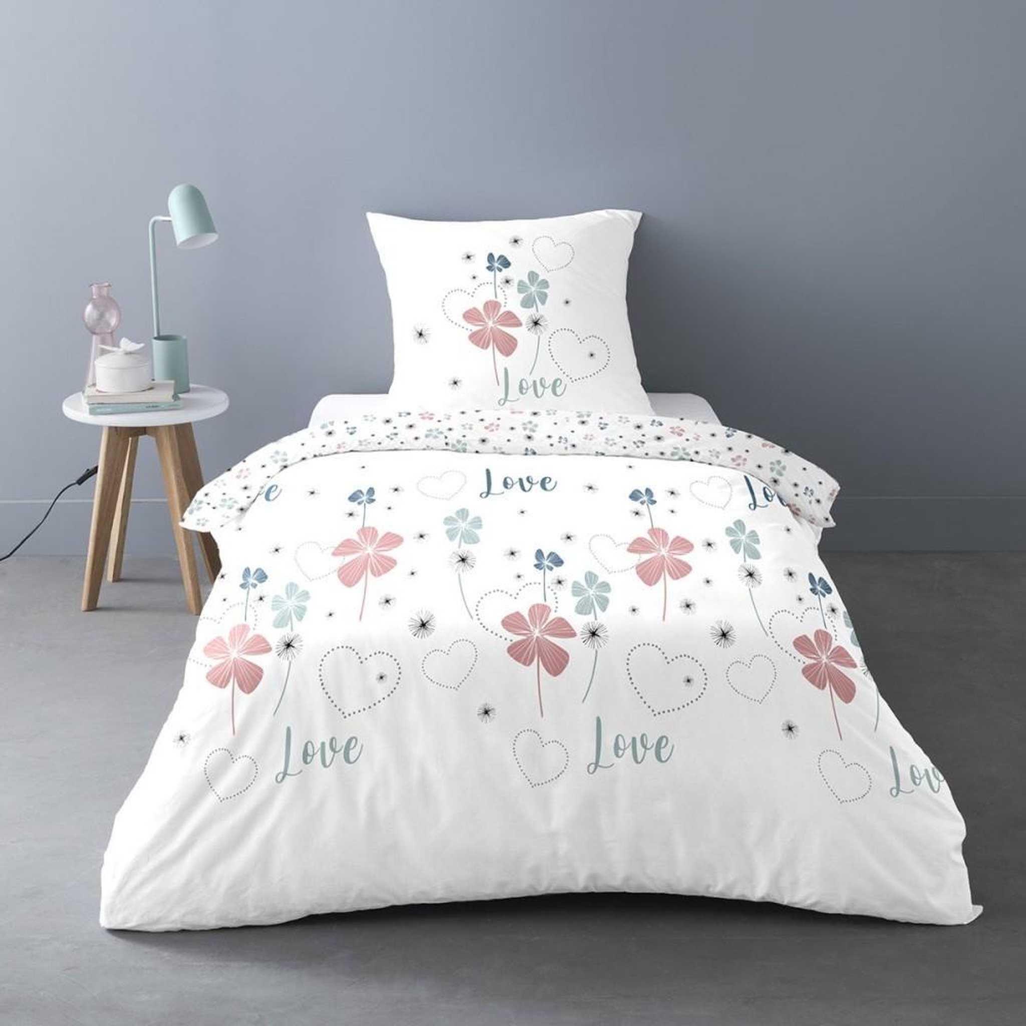 Dourev Housse de couette 140x200 Love Tiana + taie polycoton