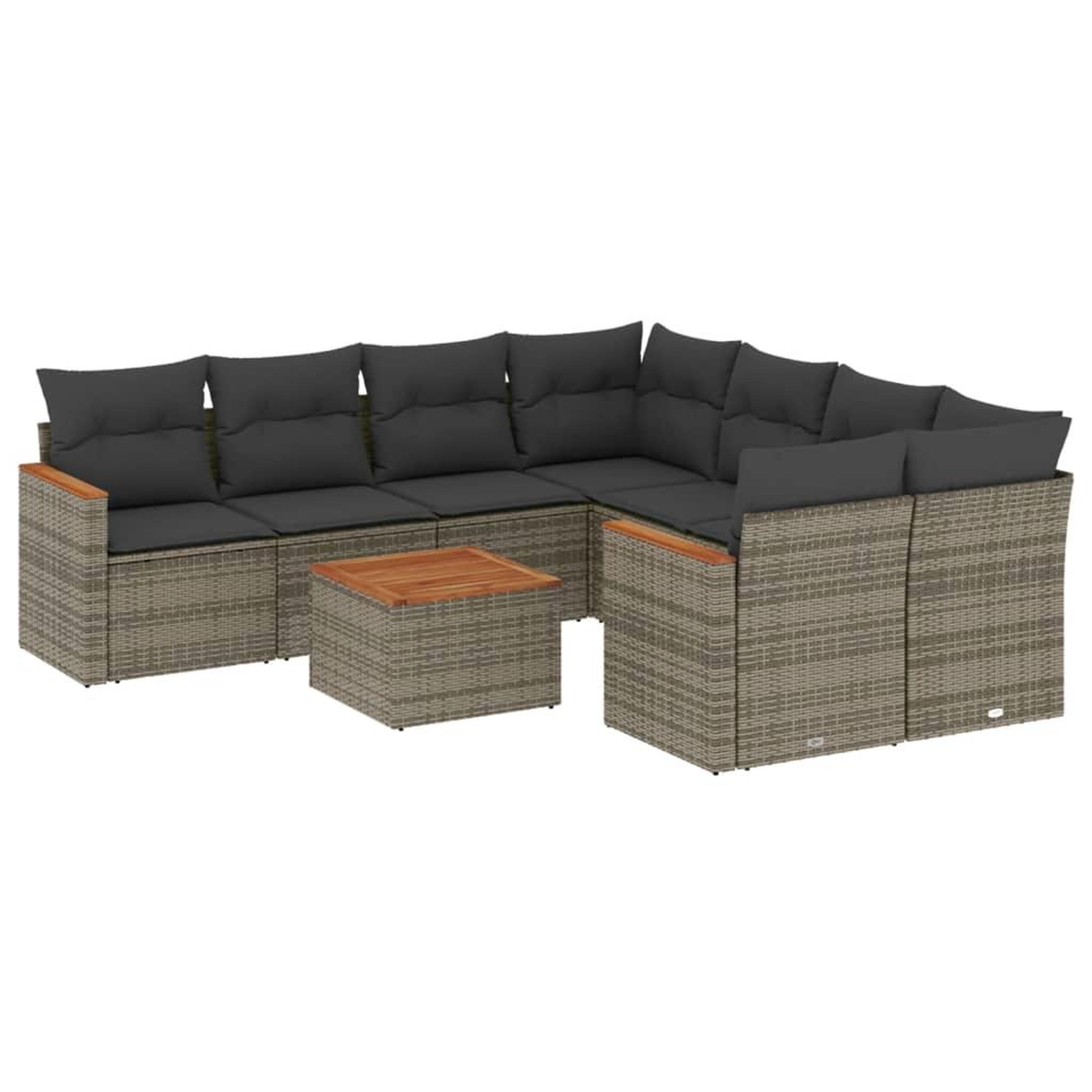 Voir la diapositive 2 : VIDAXL Salon de jardin 9 pcs avec coussins gris resine tressee