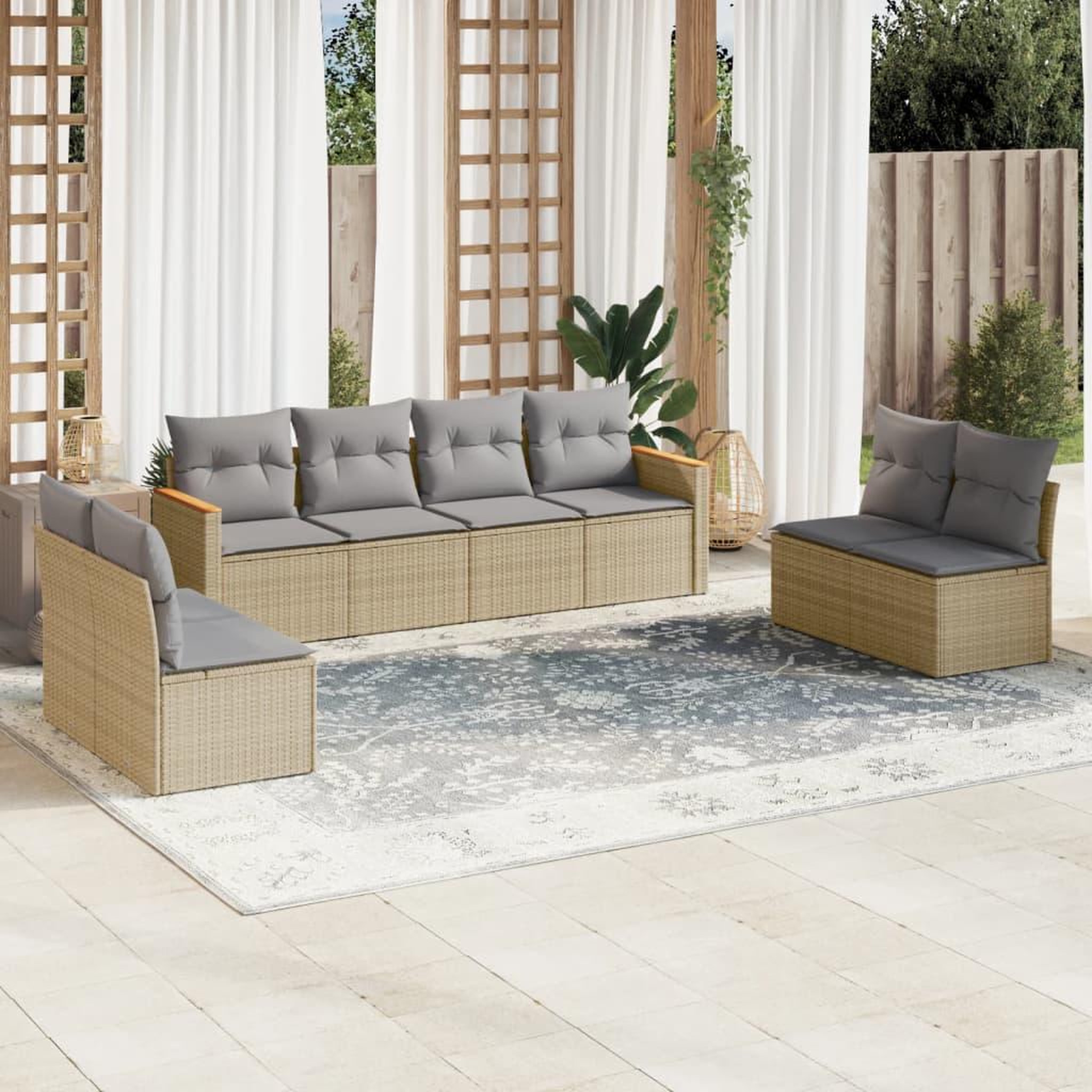 VIDAXL Salon de jardin avec coussins 8pcs melange beige resine tressee