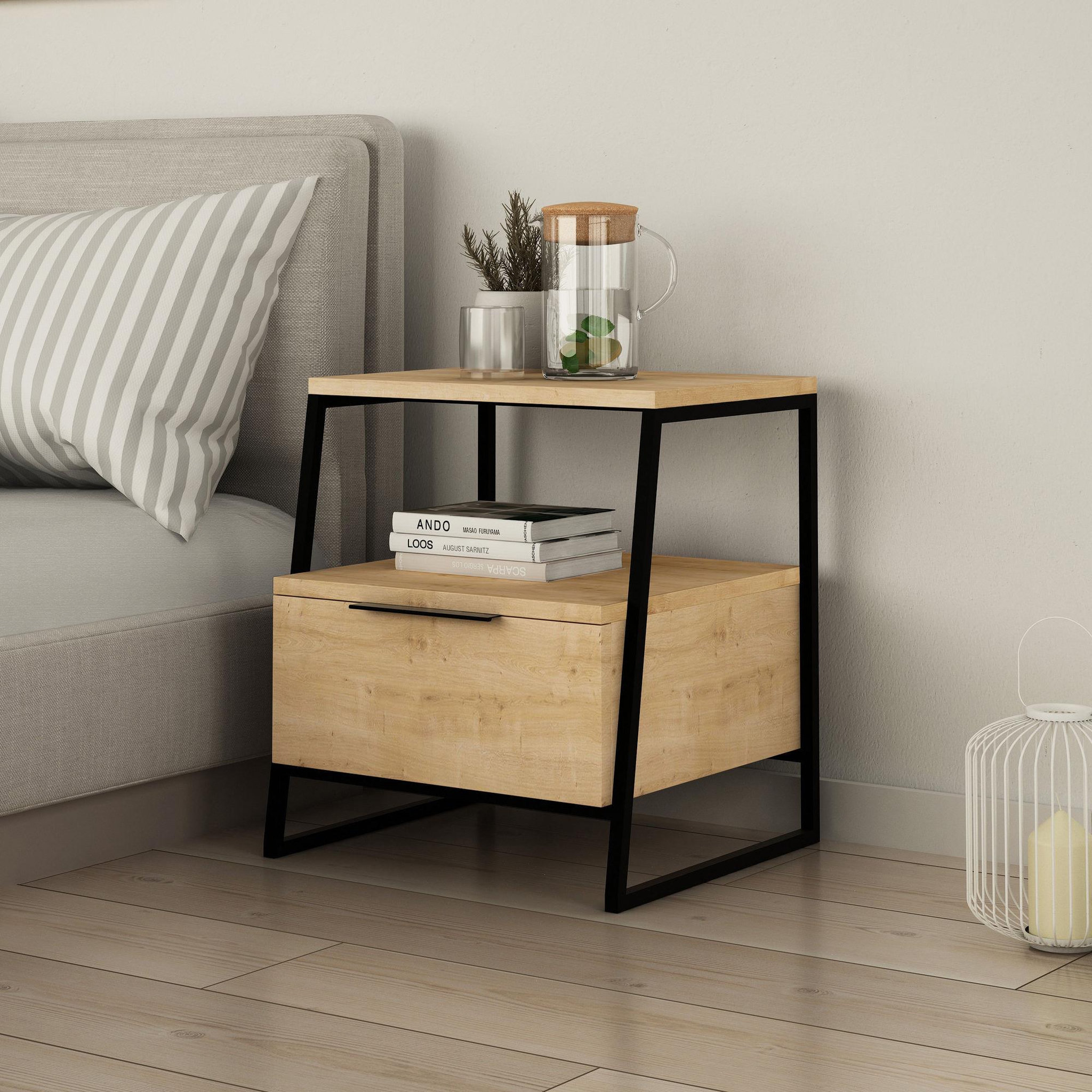 Voir la diapositive 2 : Habitat et Jardin Table de chevet en bois  pal  - 45 x 40 x 50 cm - beige