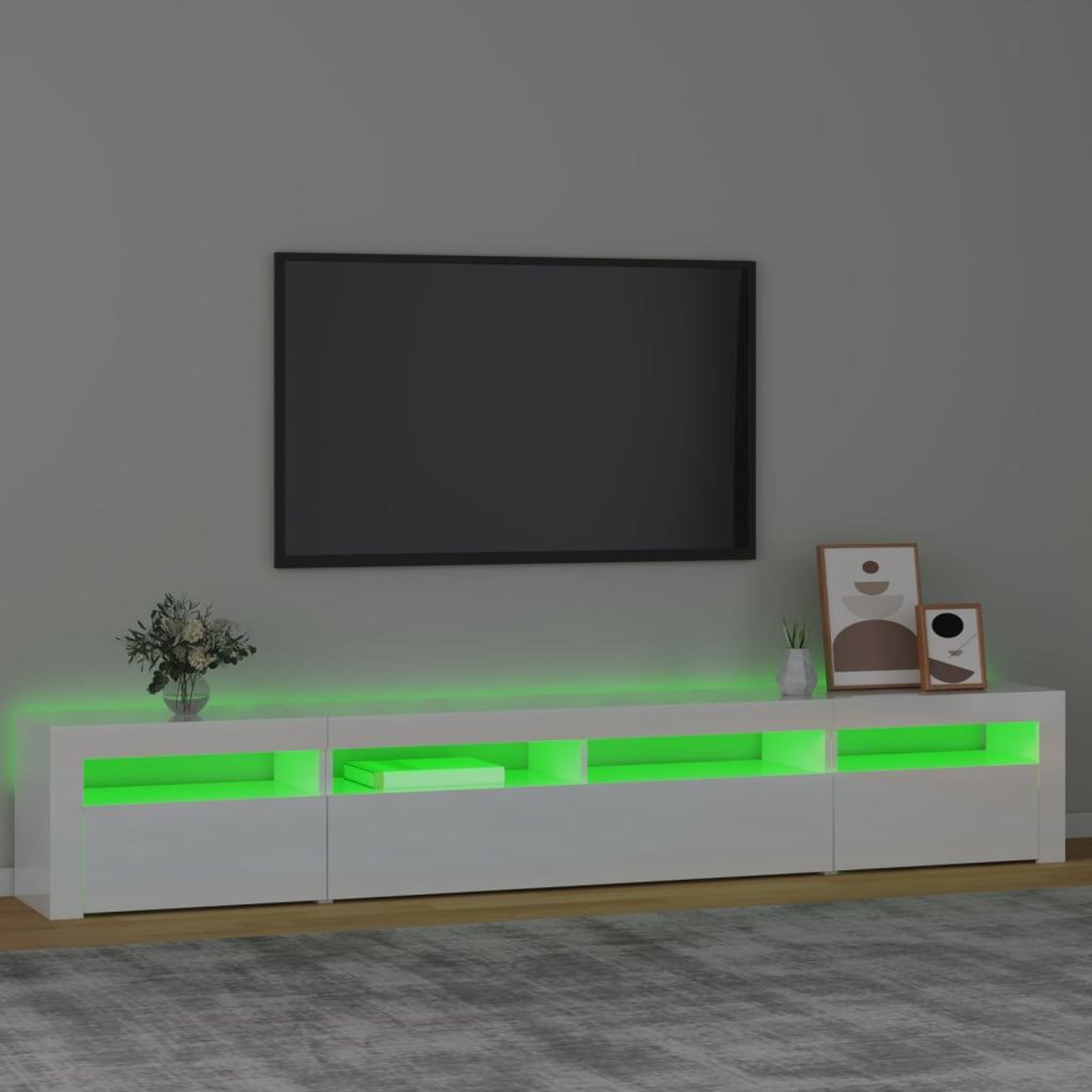Voir la diapositive 4 : VIDAXL Meuble TV avec lumieres LED Blanc brillant 240x35x40 cm
