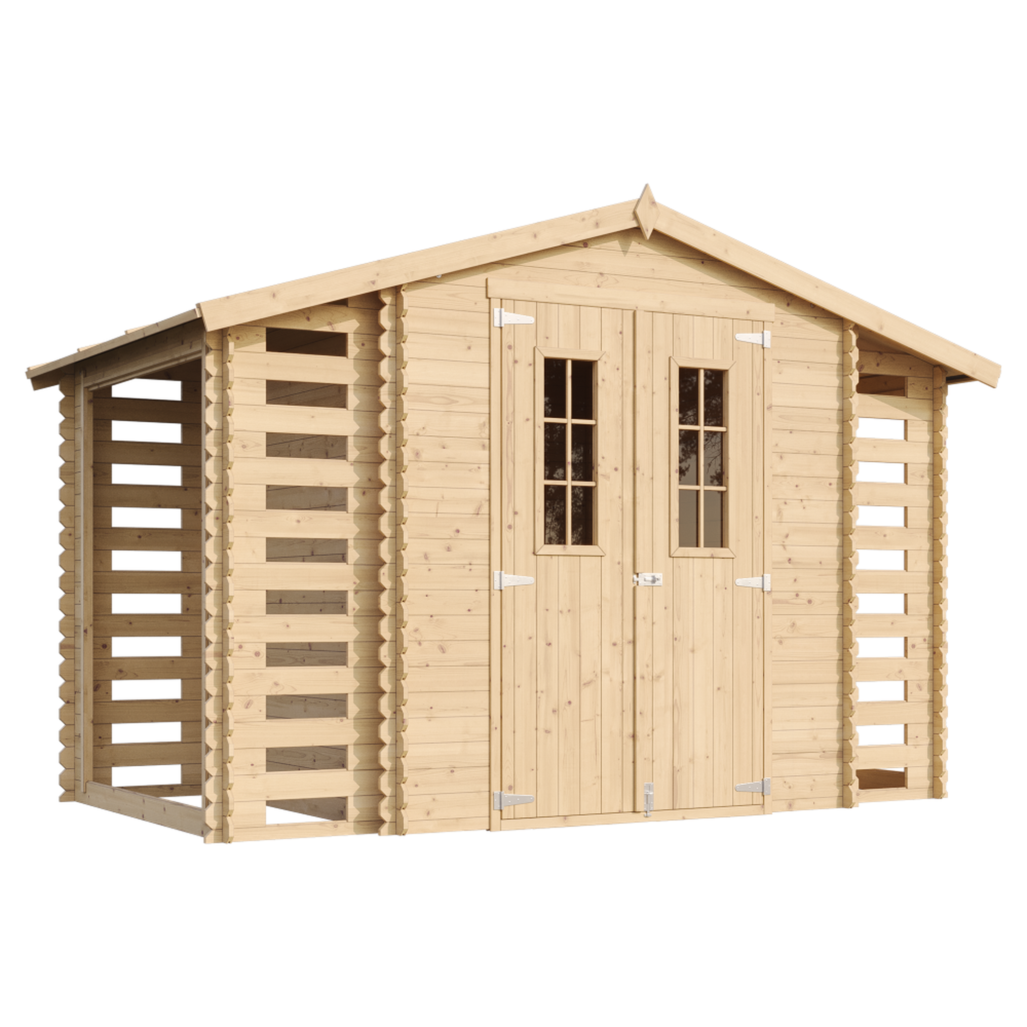 TIMBELA Abri de jardin en bois et range bûches extérieur - 3,53 + 0,97+0,97 m2 m391c