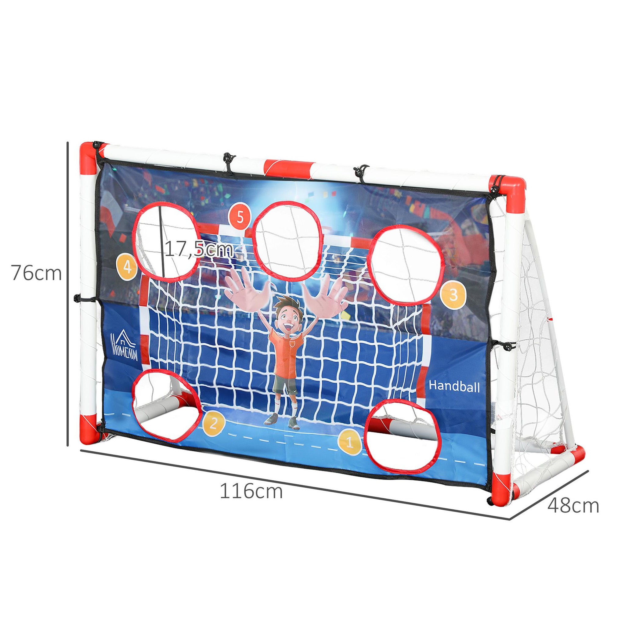 Voir la diapositive 3 : HOMCOM Cage de handball enfant 5 zones cibles - balle, pompe, piquets inclus - blanc rouge