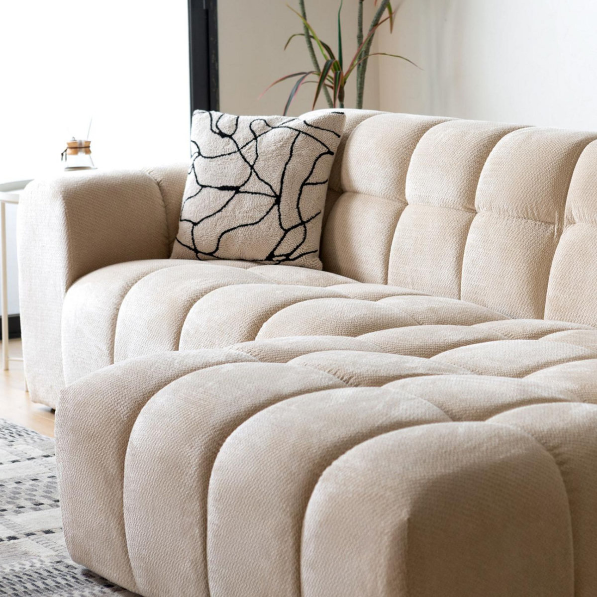 CONCEPT USINE Canapé d'angle 3 places nuage en velours beige SALFORD