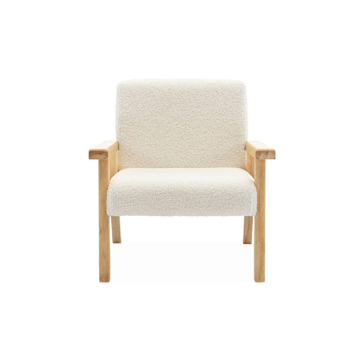 SWEEEK Fauteuil enfant en bois et tissu bouclette blanc. ISAK L 47 x P 43.5 x H 50cm