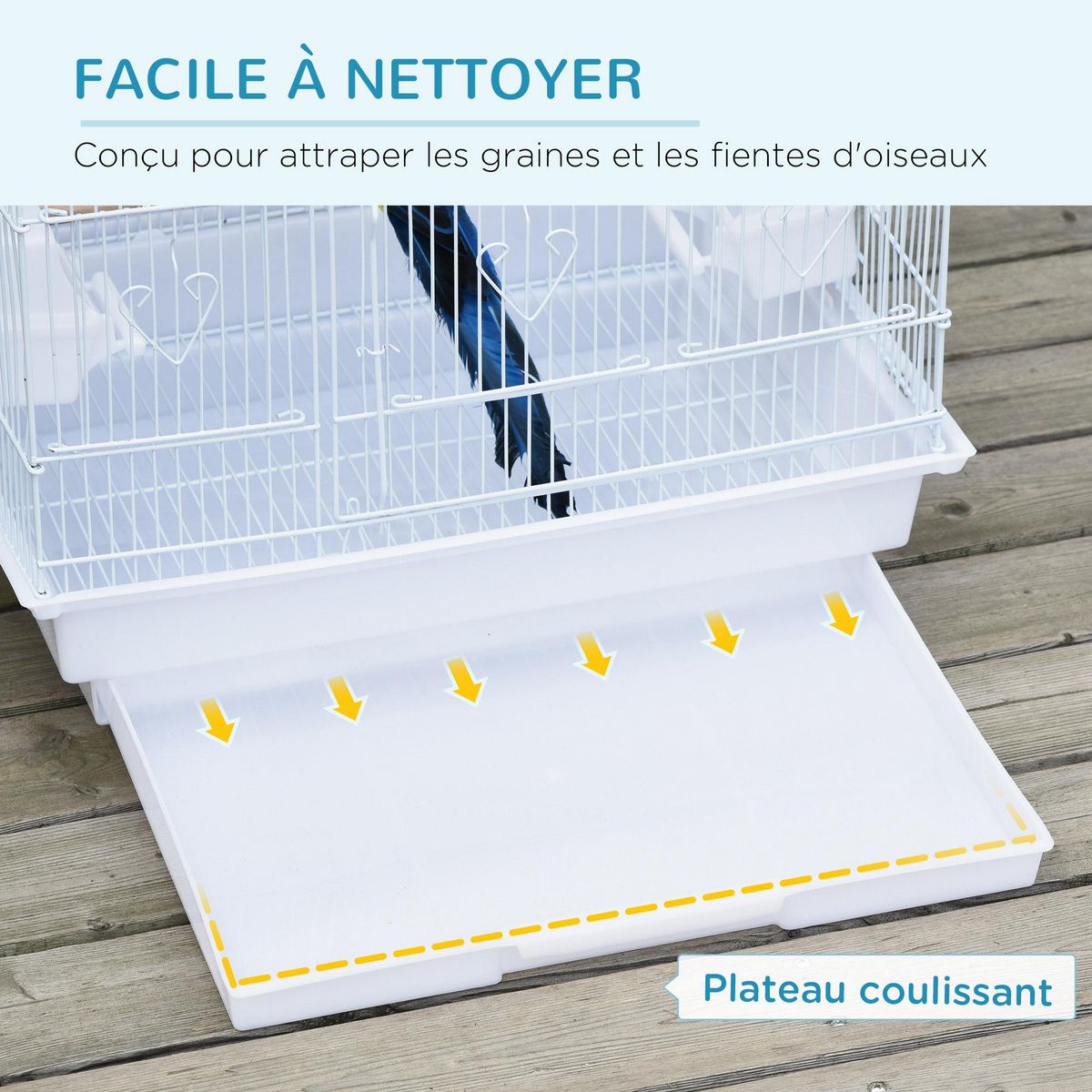 PAWHUT Cage à oiseaux volière avec mangeoires perchoirs plateau amovible 2 portes dim. 46,5L x 35,5l x 92H cm métal blanc