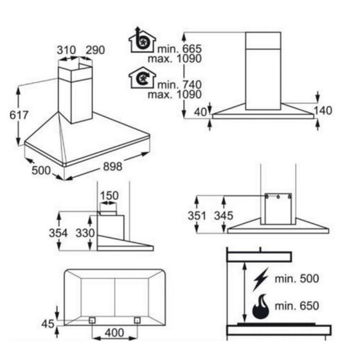 ELECTROLUX Hotte décorative murale 95cm 47db 603m³/h inox - eff90462ox