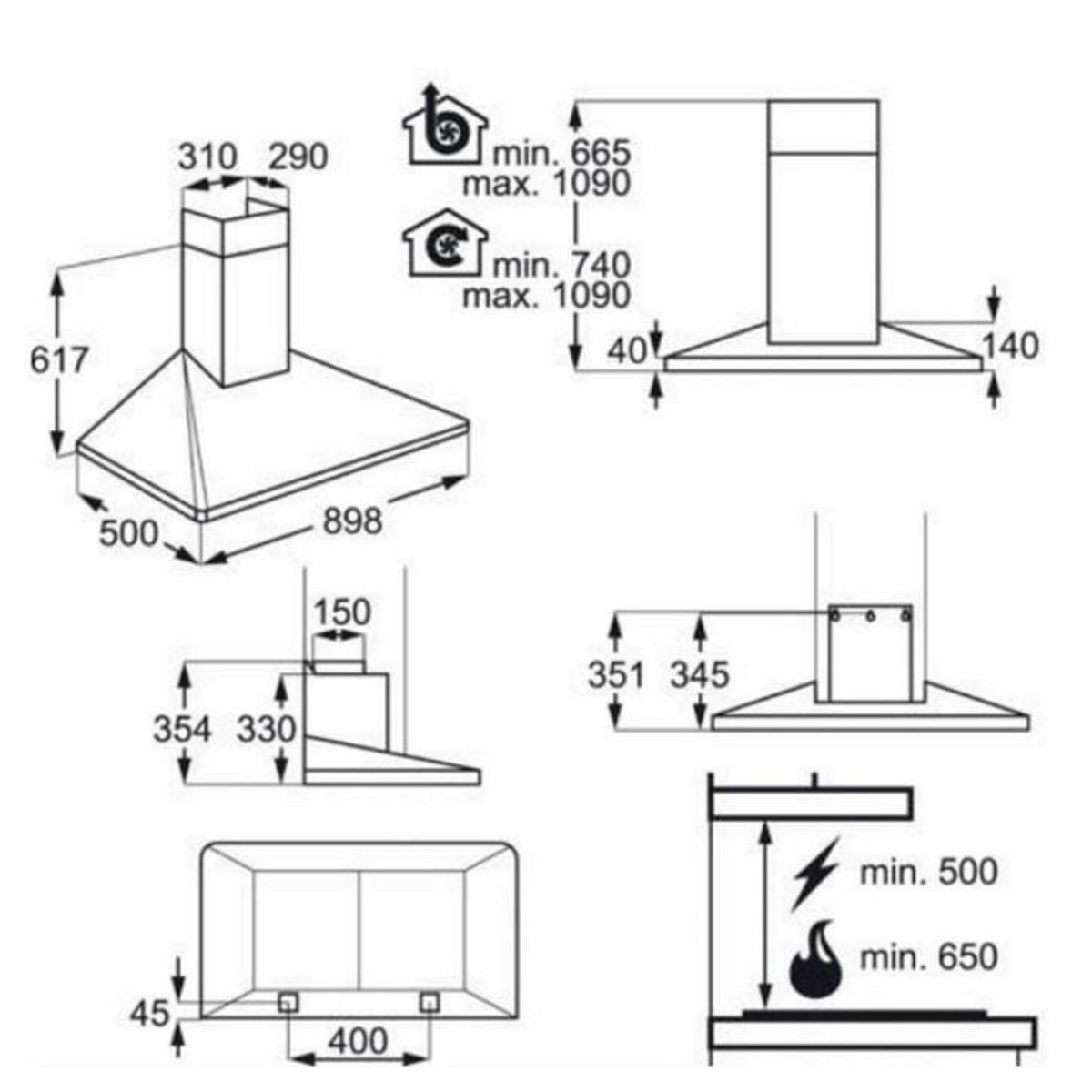 ELECTROLUX Hotte décorative murale 95cm 47db 603m³/h inox - eff90462ox