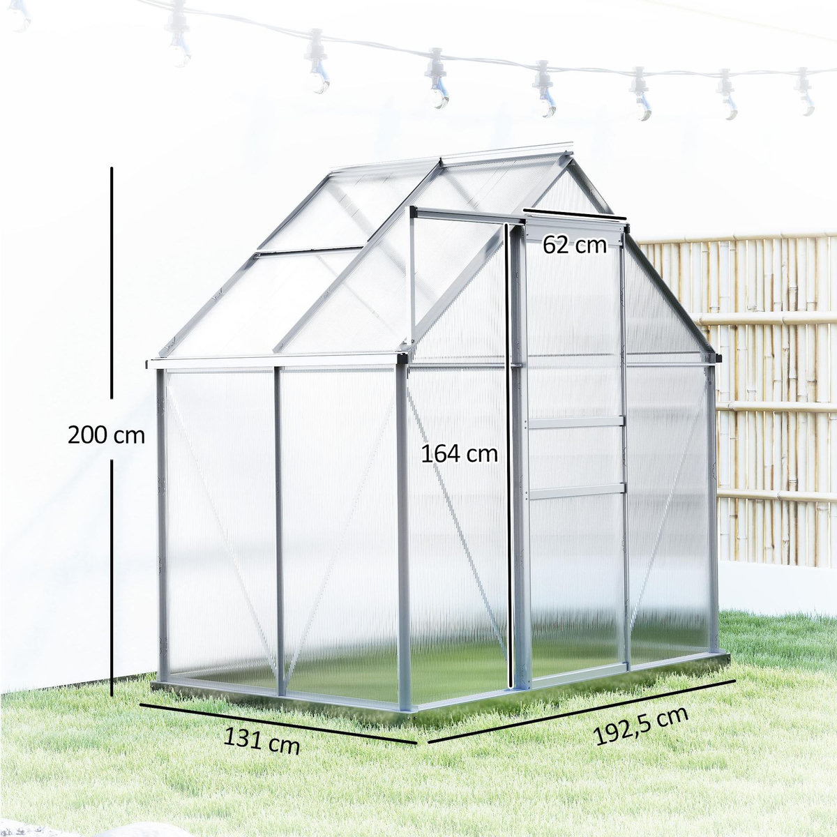 OUTSUNNY Serre de jardin aluminium polycarbonate 2,5 m² dim. 1,92L x 1,31l x 2H m lucarne réglable fondation porte coulissante