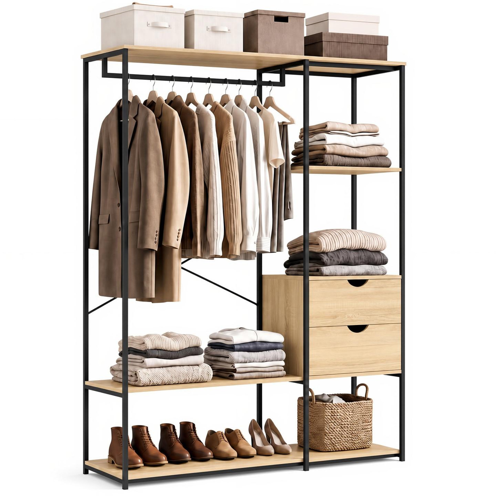 ID MARKET Dressing penderie avec étagères et 2 tiroirs l. 130 cm detroit design industriel
