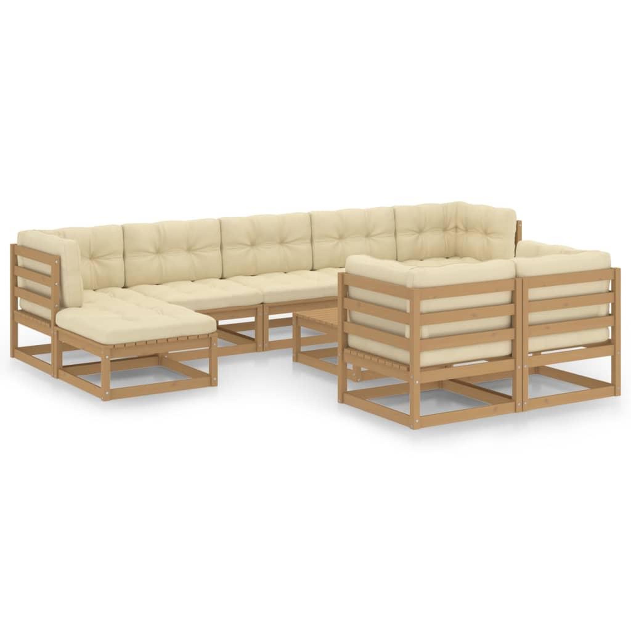 Voir la diapositive 2 : VIDAXL Salon de jardin 10 pcs avec coussins Marron miel Bois de pin