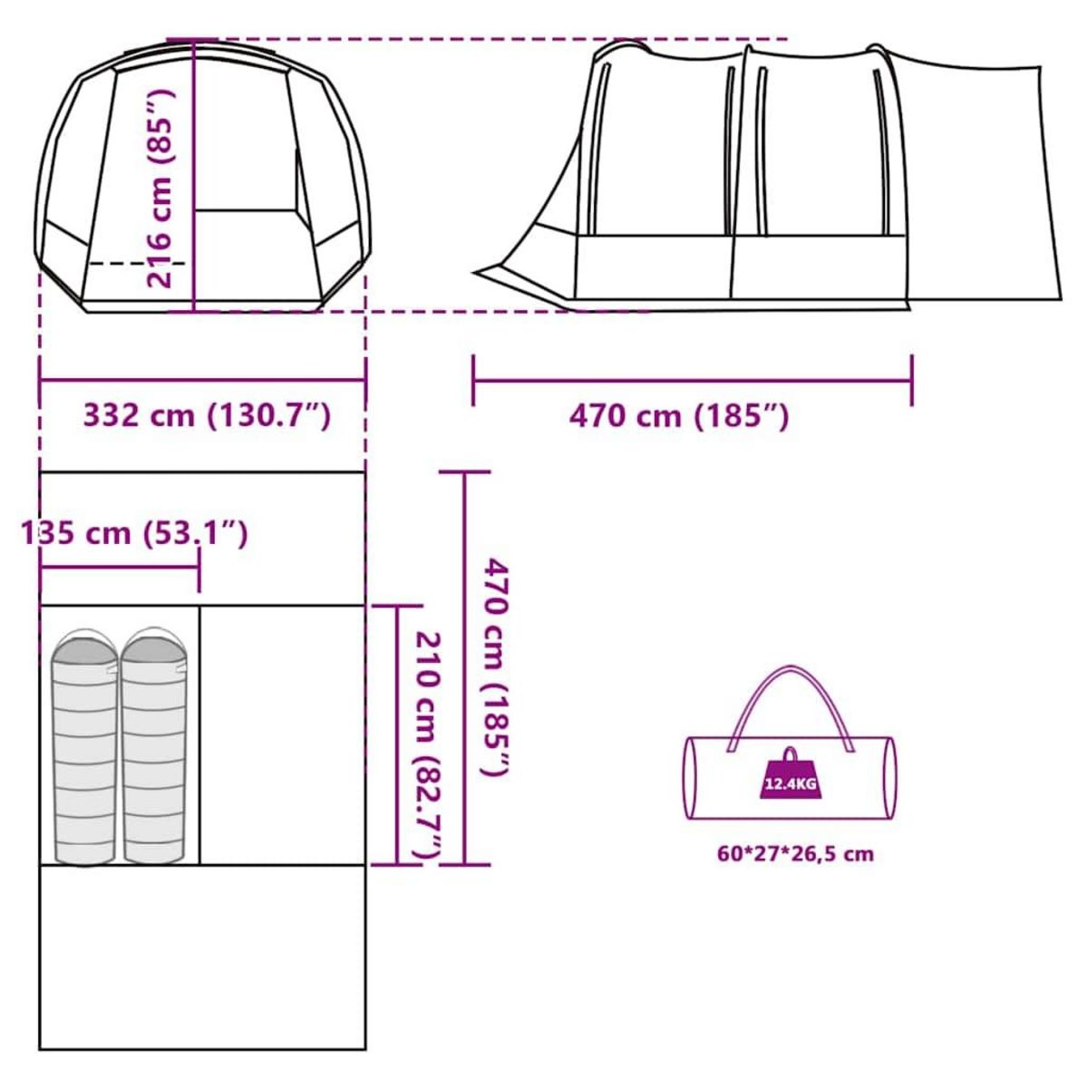 VIDAXL Tente de voiture 2 personnes bleu impermeable