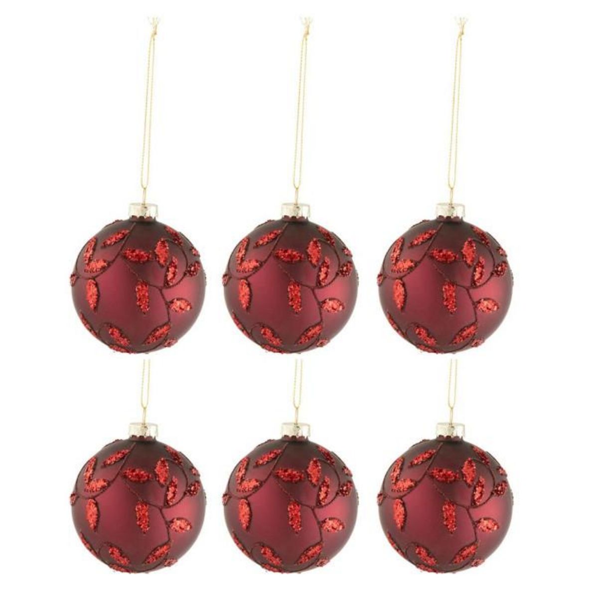 Paris Prix Lot de 6 Boules de Noël  Feuilles  8cm Rouge Mat