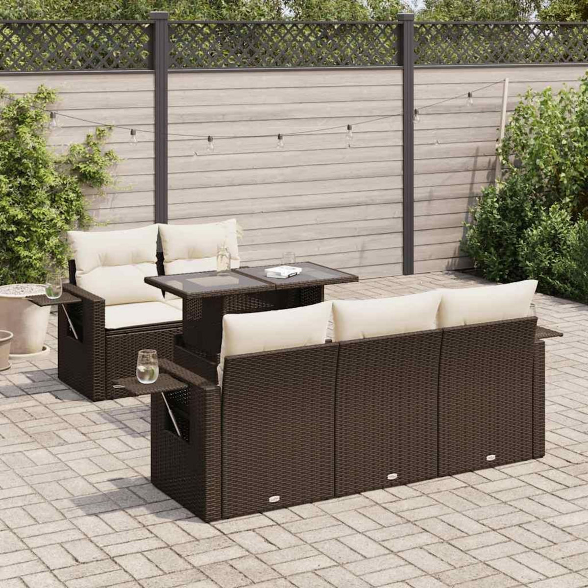 VIDAXL Salon de jardin avec coussins 6 pcs marron resine tressee