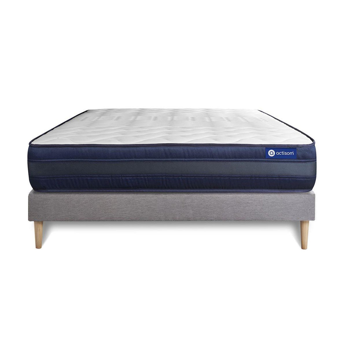 ACTISOM Ensemble matelas ACTILATEX TECH 120x190 Mémoire de forme Maxi épaisseur 5zones de confort + sommier KIT gris