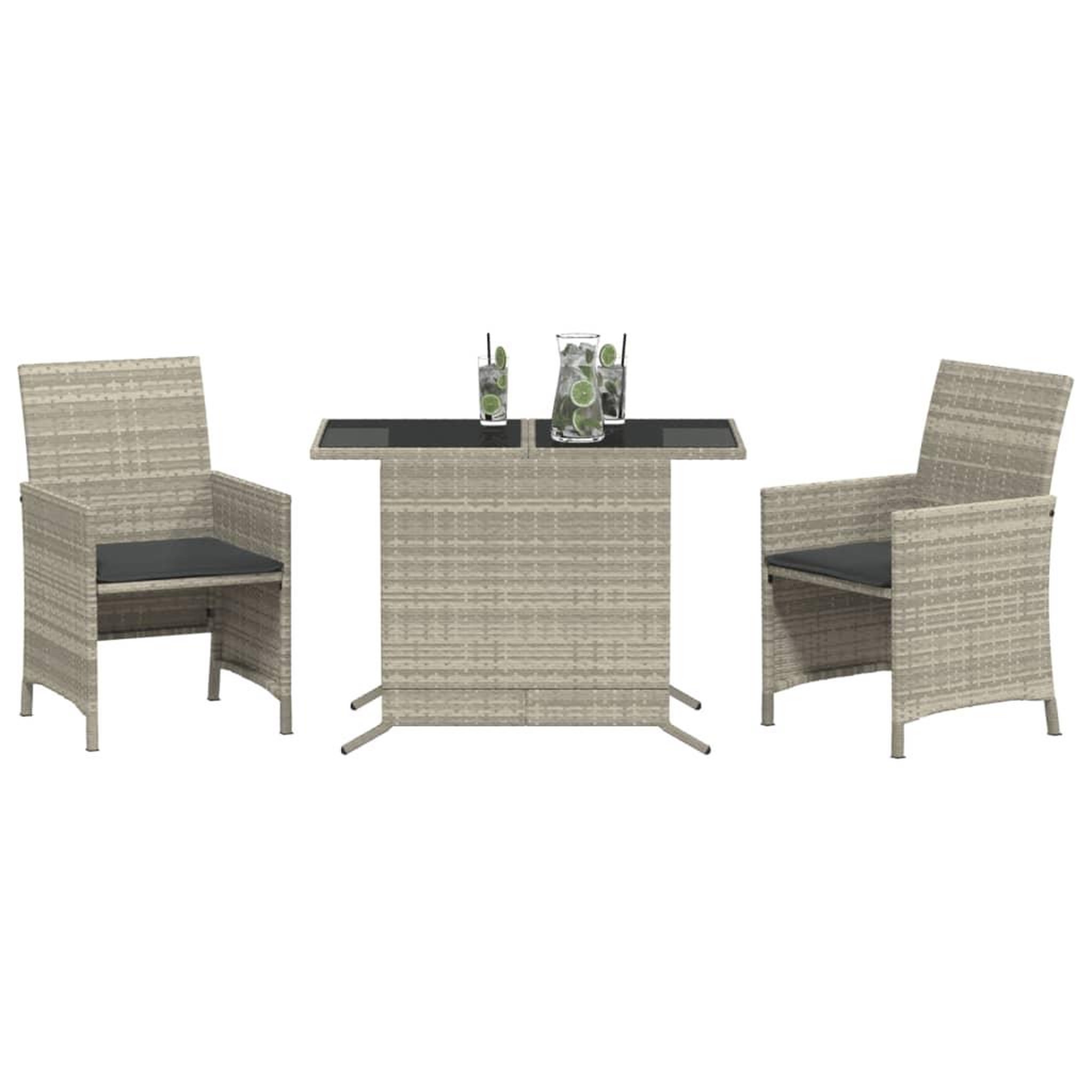 Voir la diapositive 3 : VIDAXL Ensemble de bistro 3 pcs et coussins gris clair resine tressee