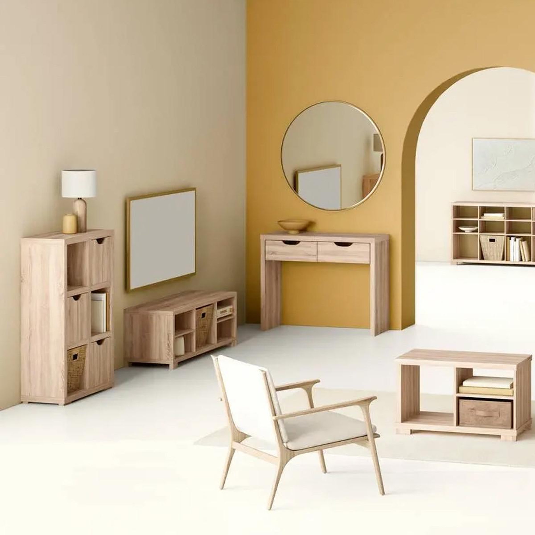 Voir la diapositive 2 : FIVE Meuble tv avec étagères  bivoak  120cm naturel