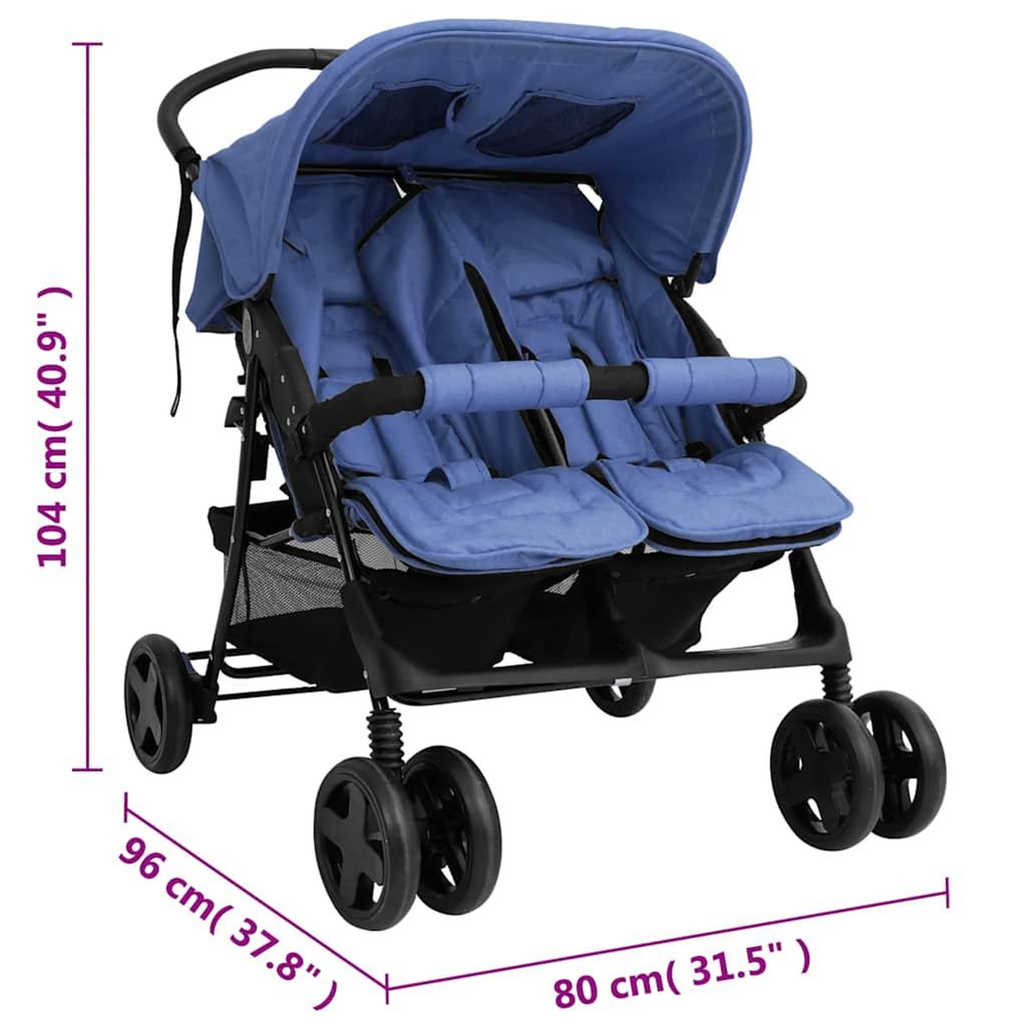 Voir la diapositive 6 : VIDAXL Poussette a deux places Bleu marine Acier
