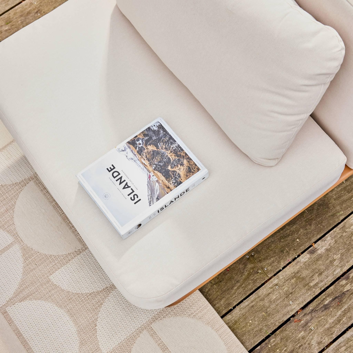 SWEEEK Salon de jardin bois d'acacia et tissu beige 4 places - Armonia