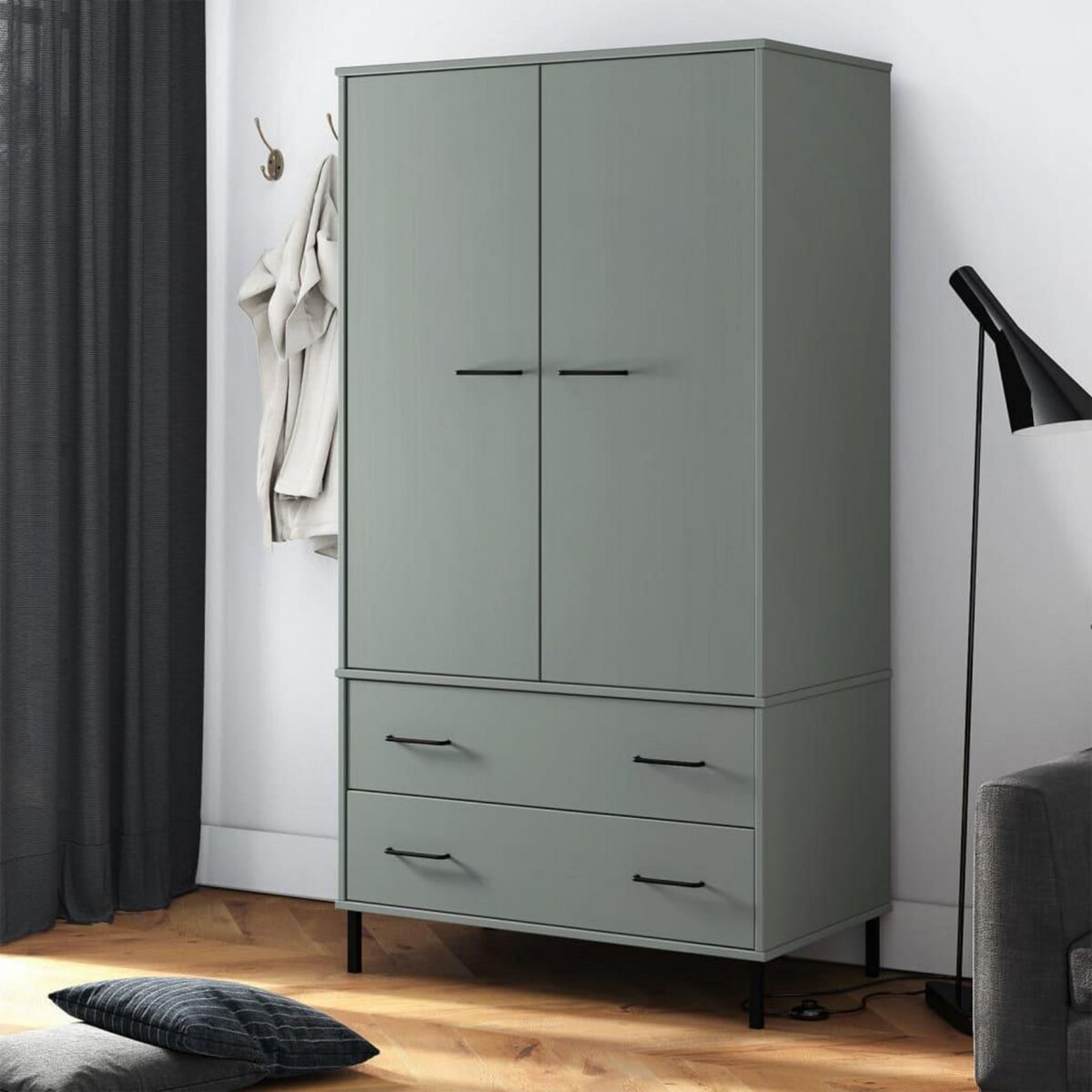 VIDAXL Garde-robe avec pieds en metal Gris 90x55x172,5 cm Bois OSLO