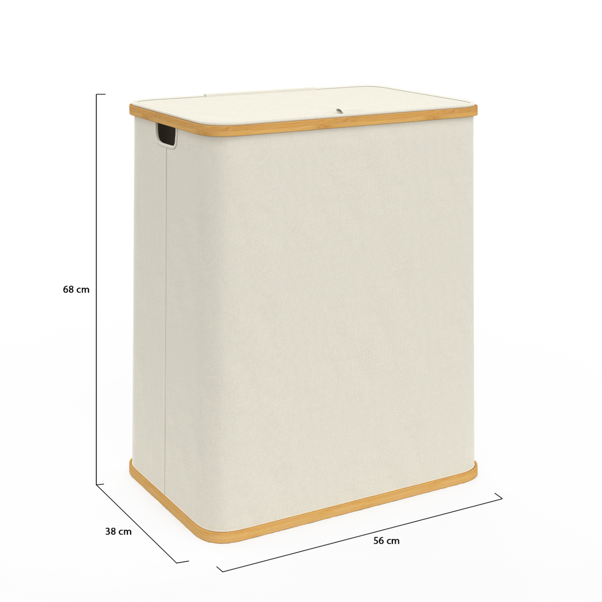 Voir la diapositive 5 : ID MARKET Panier à linge 140 l 2 bacs amovibles bambou rita tissu écru