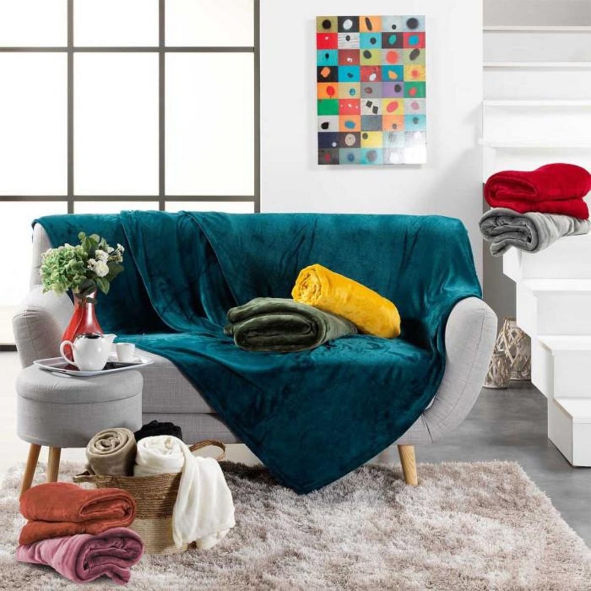 Paris Prix Plaid Uni en Flanelle  Flanou  180x220cm Rose