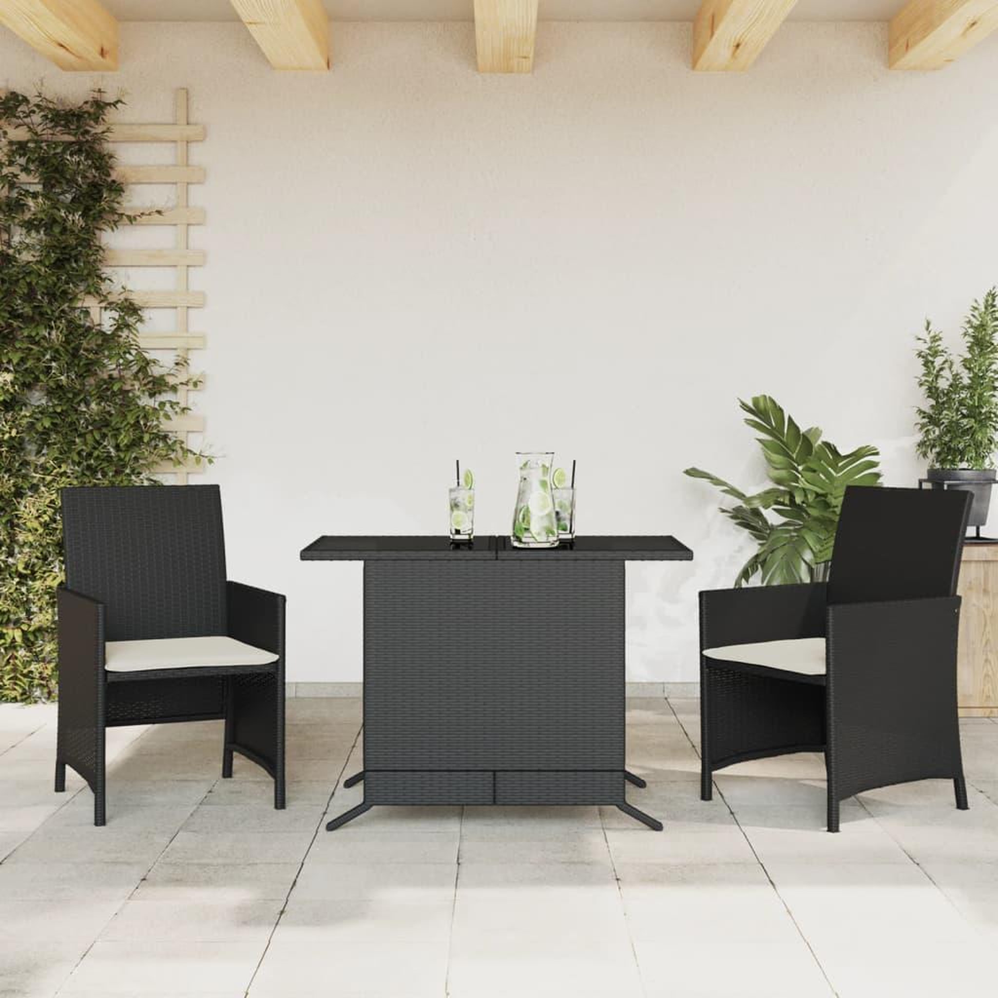 VIDAXL Ensemble de bistro 3 pcs avec coussins noir resine tressee