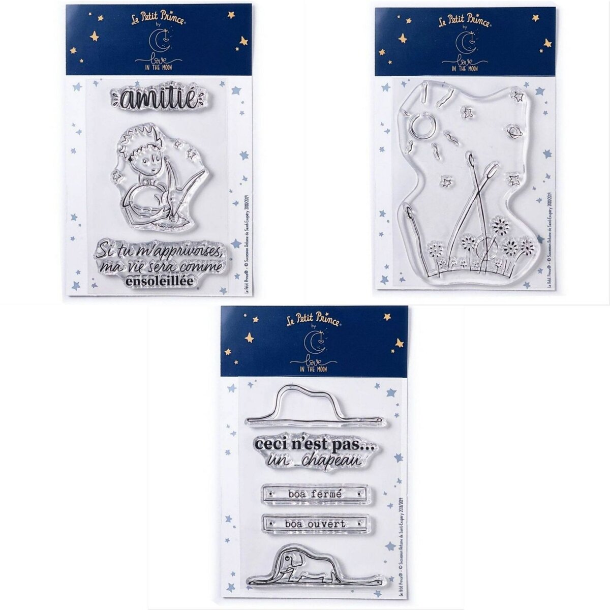  9 Tampons transparents Le Petit Prince et le Renard + Paysage + Boa Eléphant