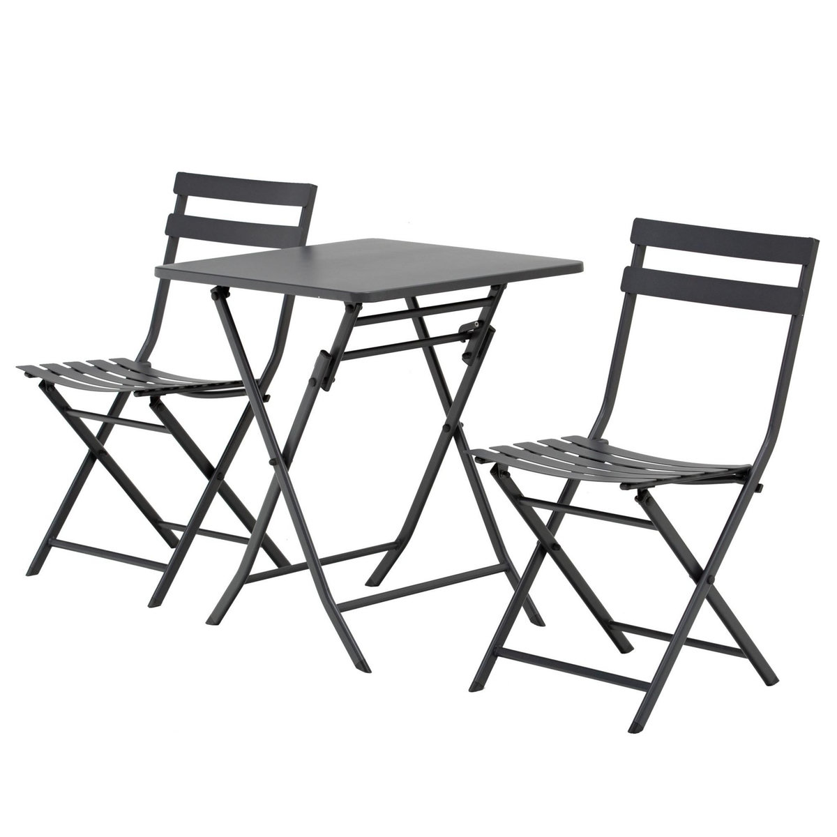 OUTSUNNY Salon de jardin bistro pliable - table carrée dim. 60L x 60l x 71H cm avec 2 chaises - métal thermolaqué gris