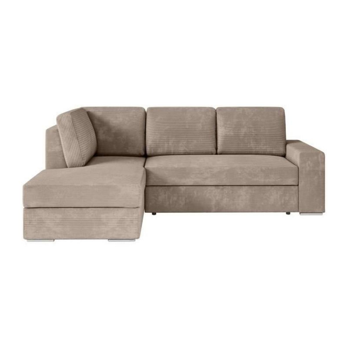 LOUNGITUDE Canapé d'angle gauche convertible ARTEMIS 4 places - Velours côtelé greige - L246 x P174 x H96 cm