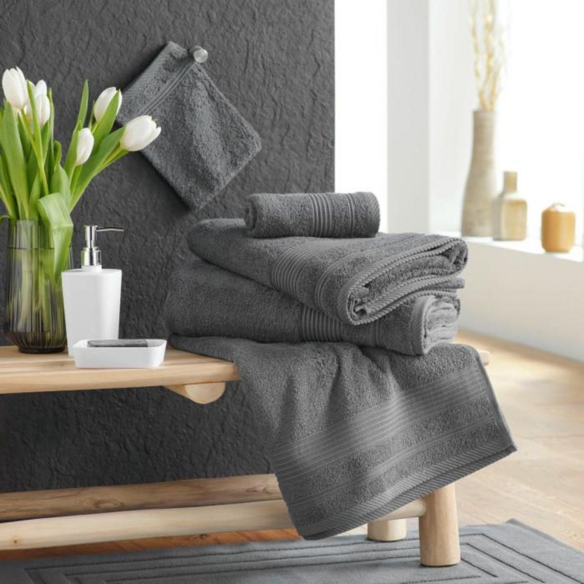 Paris Prix Drap de Douche  Tendresse  70x130cm Anthracite