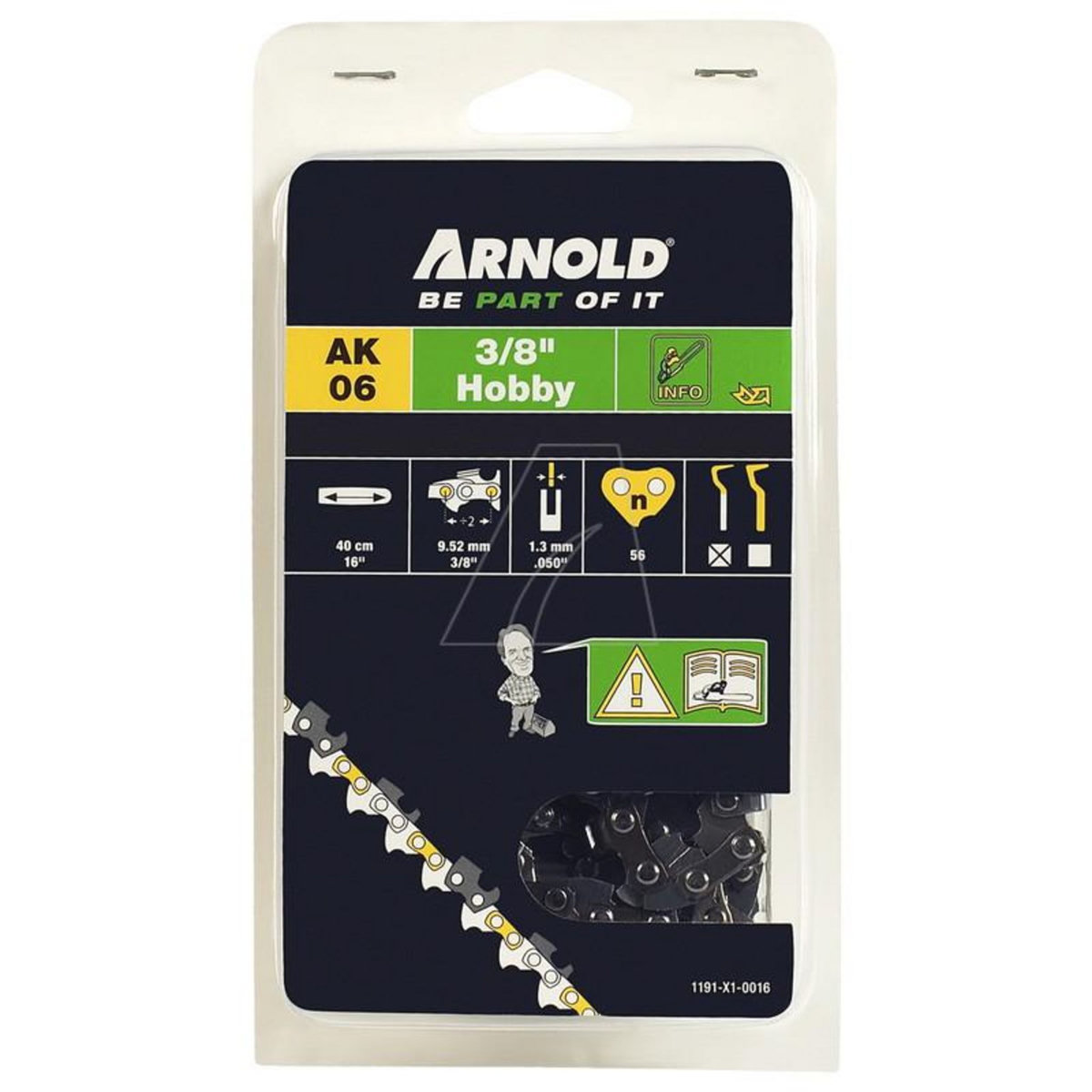 ARNOLD Chaîne de tronçonneuse 3/8 , 1,3 mm - 56 maillons d'entraîneurs - gouges demi-rondes