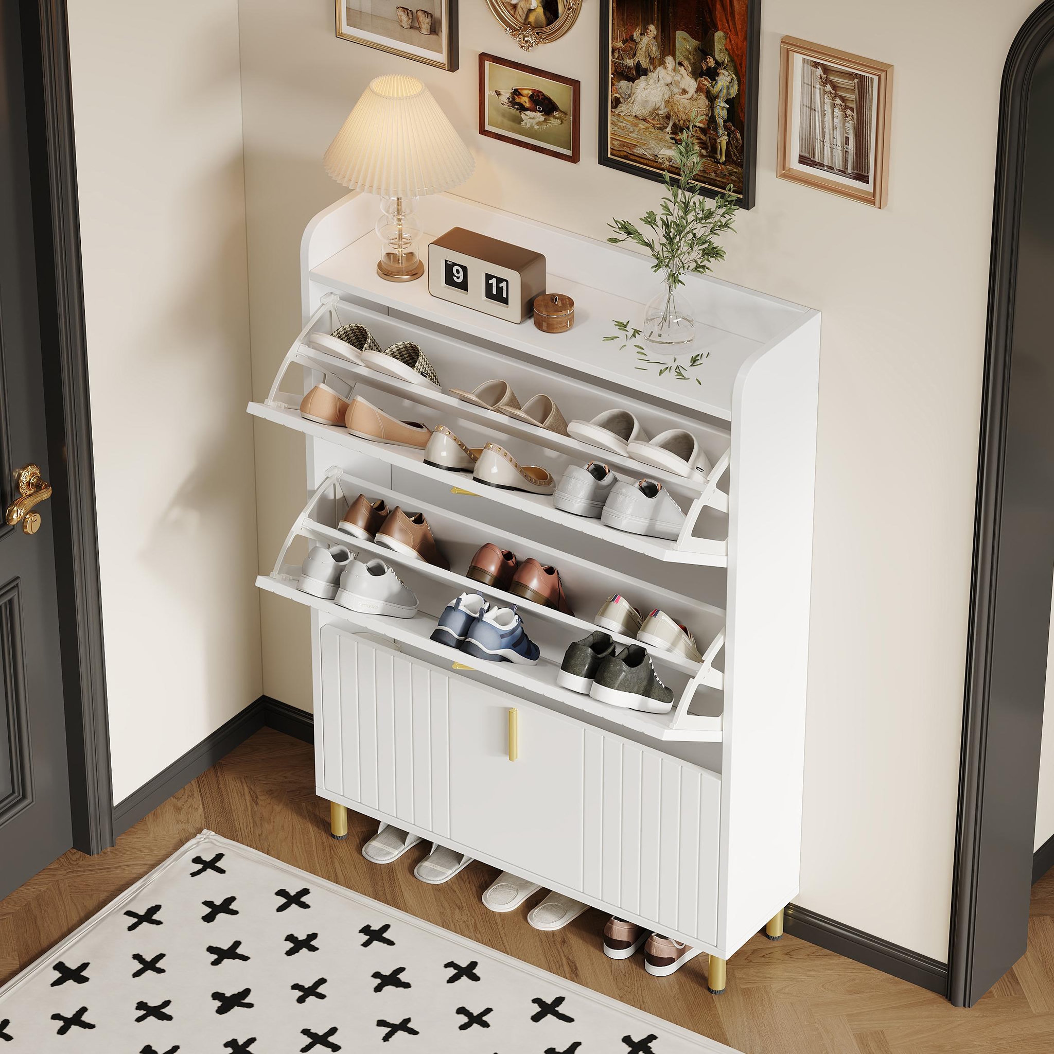 Voir la diapositive 4 : MERAX Meuble à chaussures 18 paires 3 étagères blanc mdf