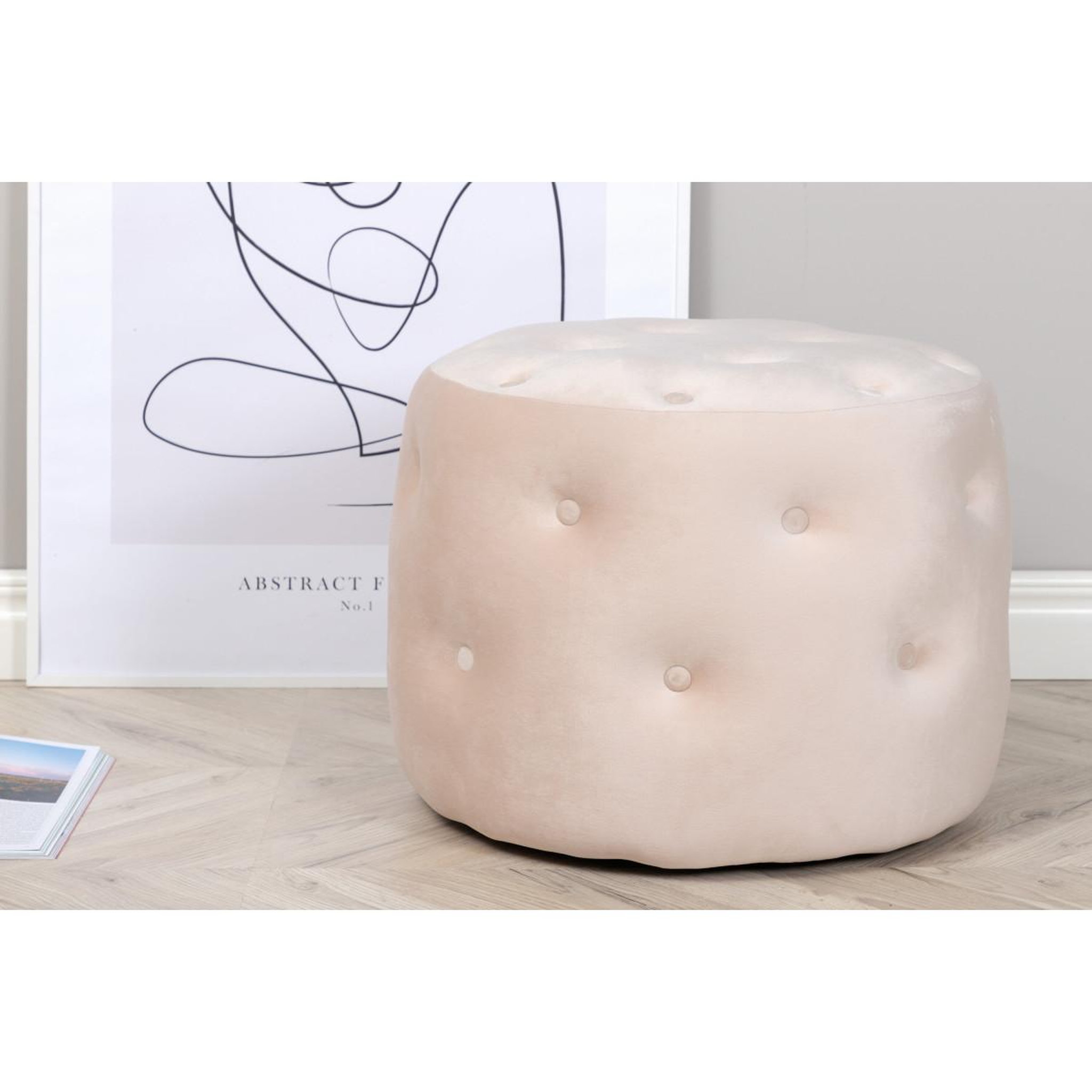Voir la diapositive 4 : Paris Prix Pouf capitonné en velours  benjamin  55cm beige