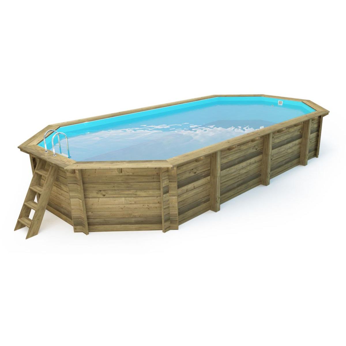 Habitat et Jardin Piscine bois   Palma 130   - 7.57 x 4.07 x 1.31 m +  Bâche à bulles 180 µ + Bâche hiver 280 gr/m²