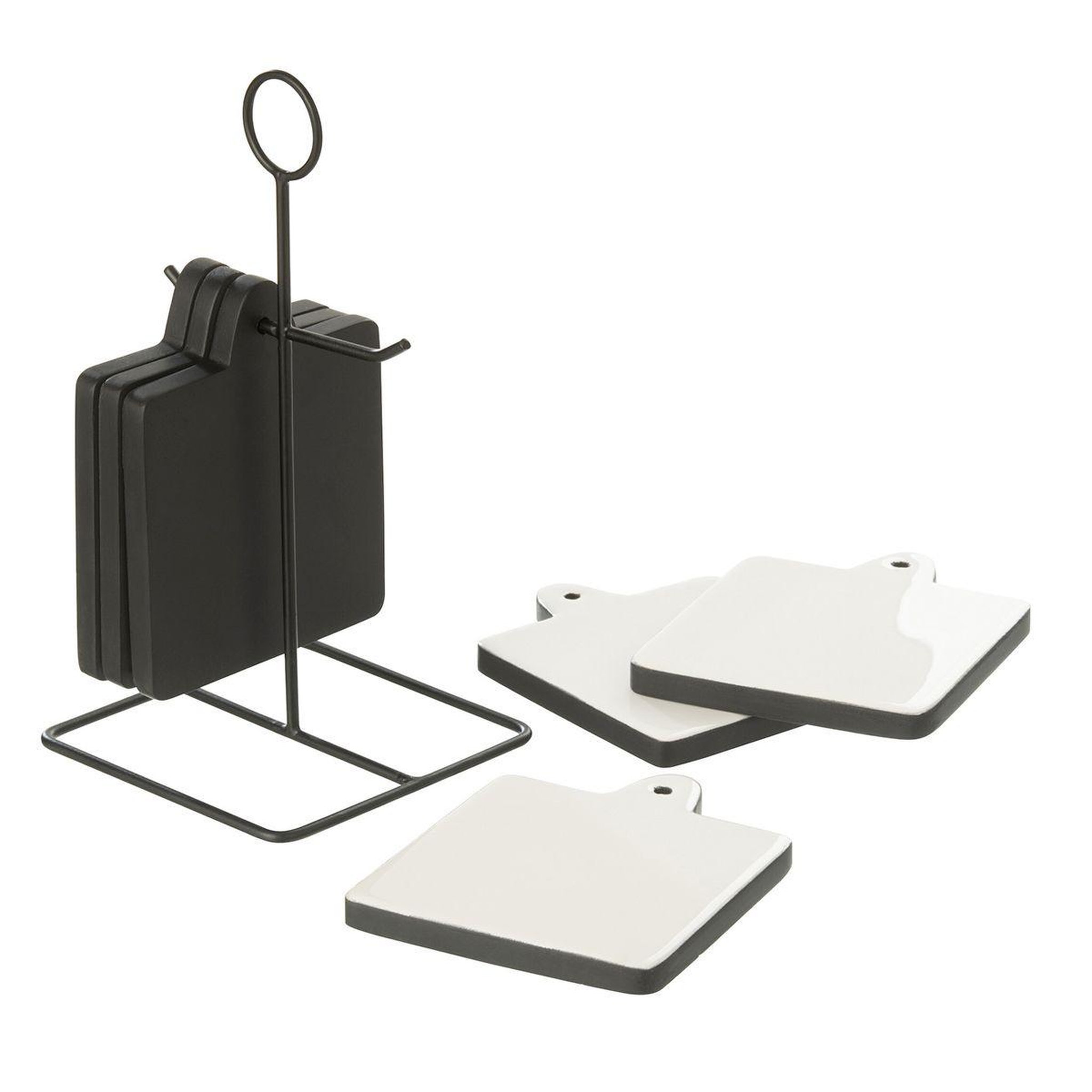 Voir la diapositive 2 : J-LINE Lot de 6 dessous de verre  tokyo  23cm noir & blanc