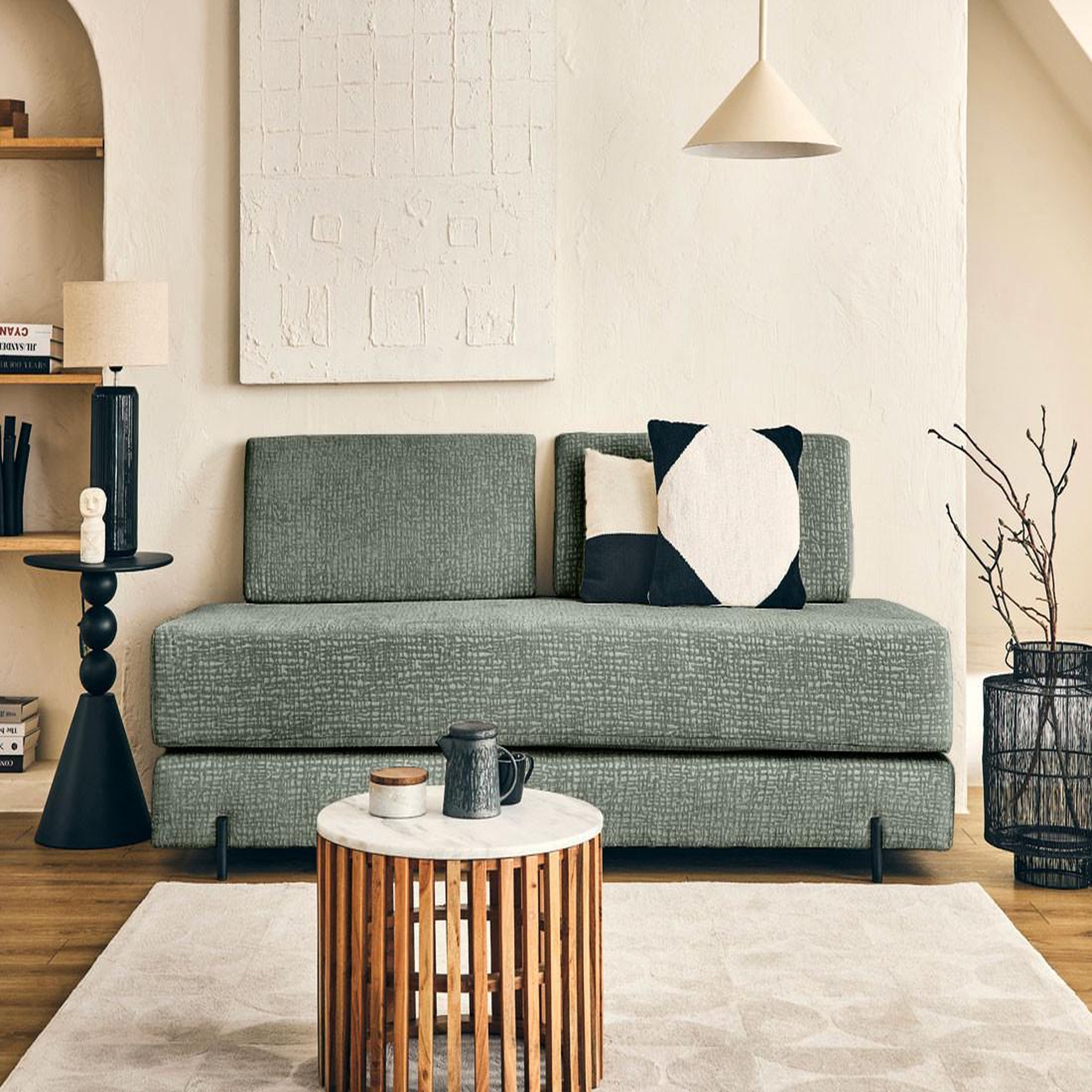 Voir la diapositive 3 : BEST MOBILIER Brescia - banquette 3 places convertible en tissu velours relief