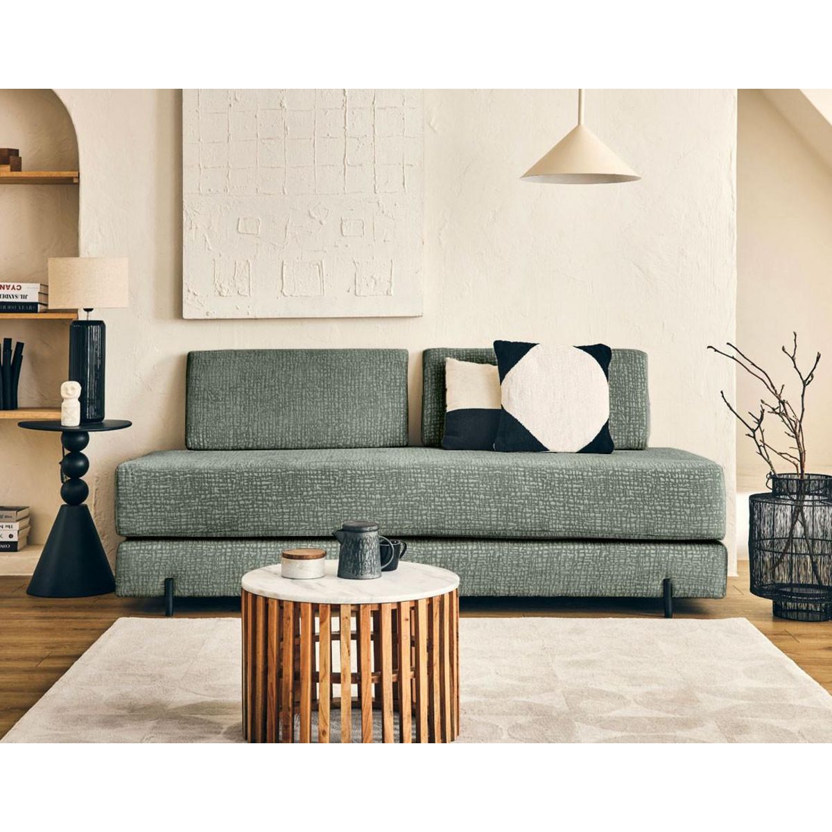 BEST MOBILIER Brescia - banquette 3 places convertible en tissu velours relief