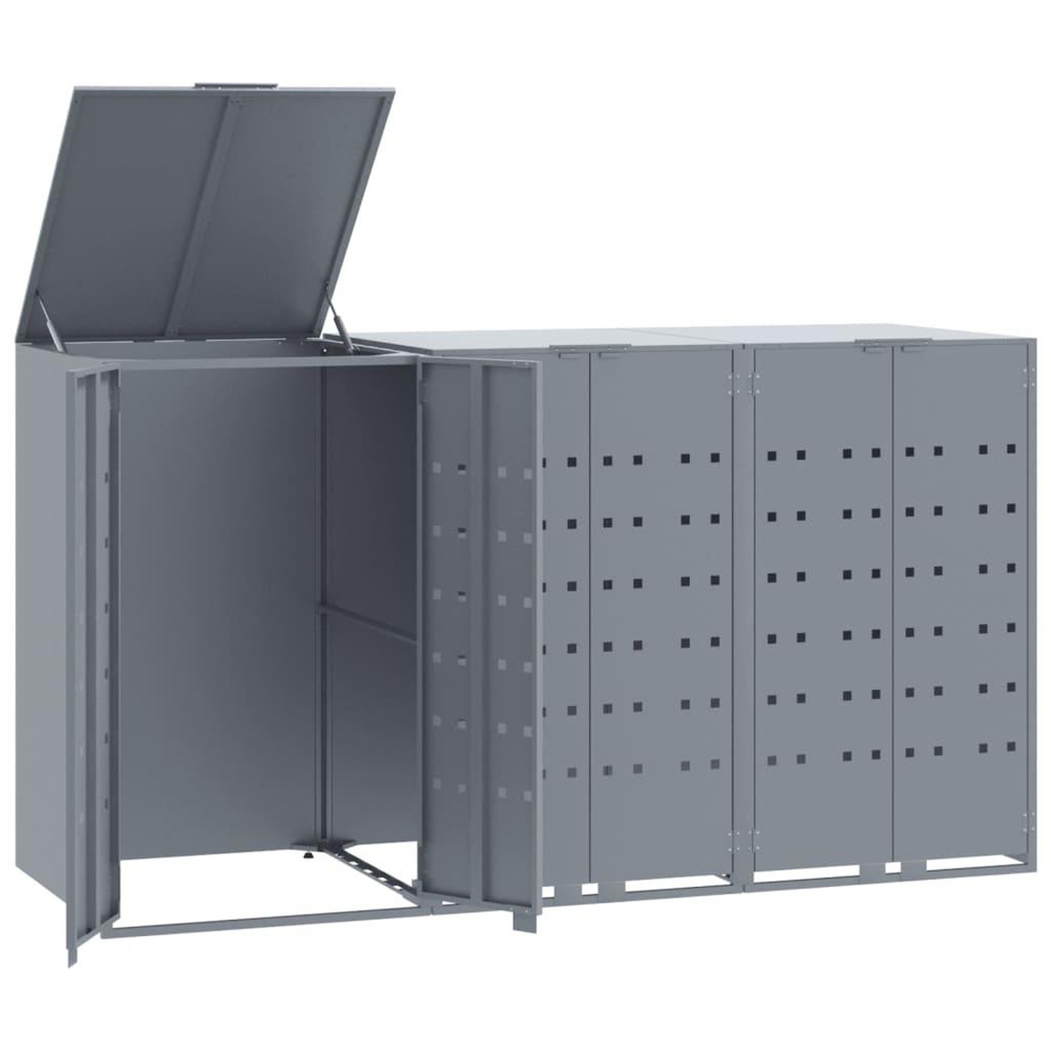 Voir la diapositive 2 : VIDAXL Rangement a roulettes pour poubelles pour 3 bacs gris acier