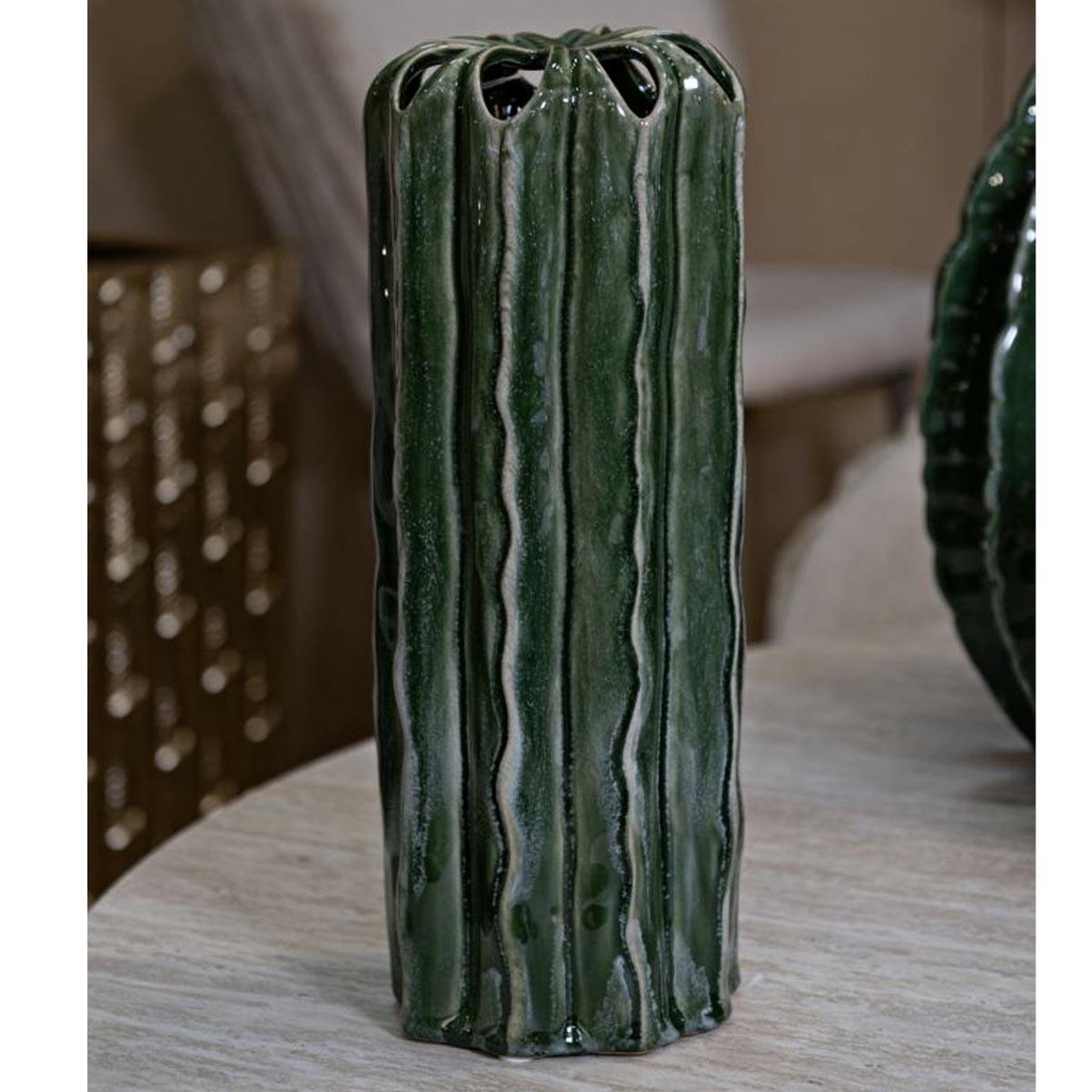 Voir la diapositive 4 : Paris Prix Vase en céramique  cactus  31cm vert