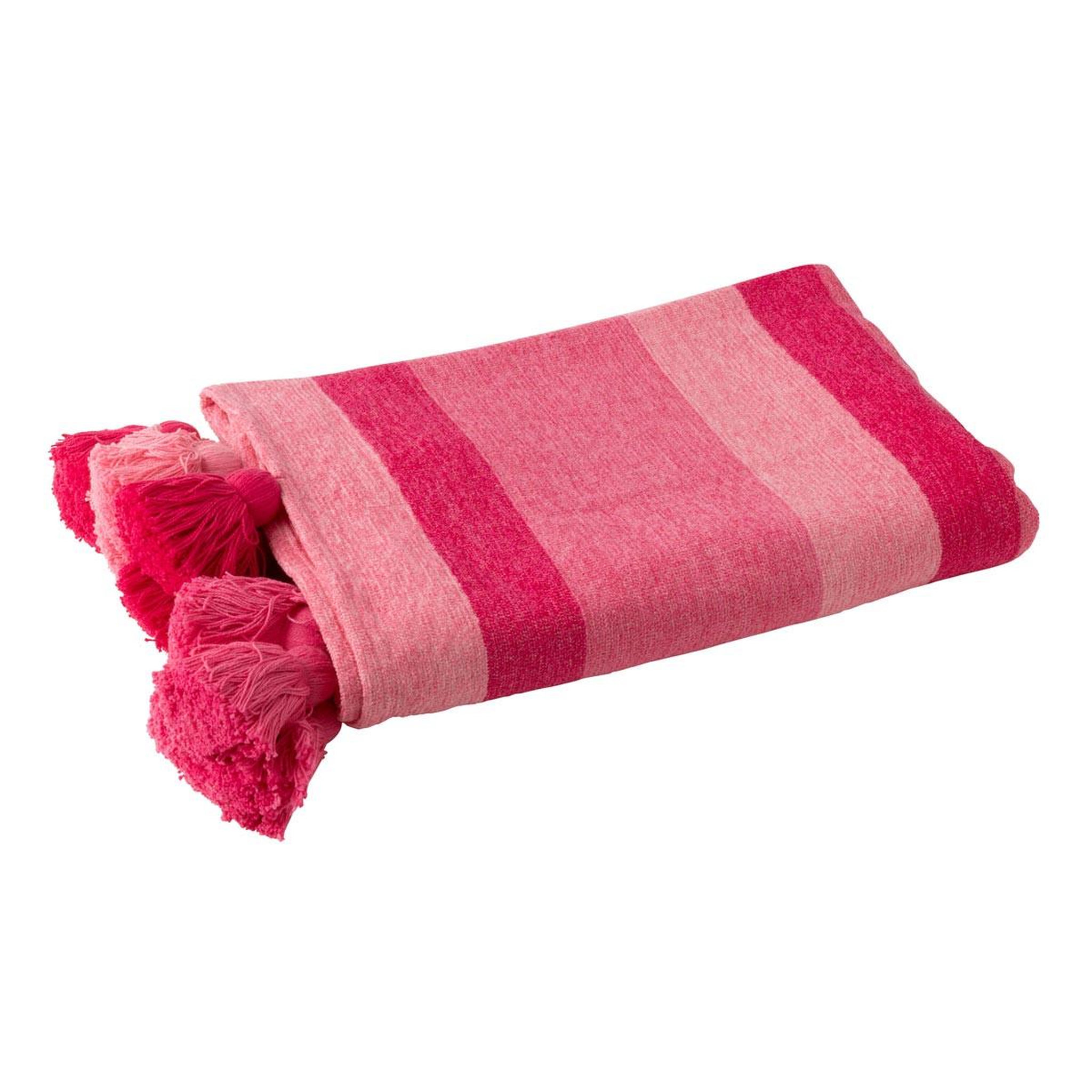 J-LINE Plaid rayé à pompons  polly  130x180cm rose