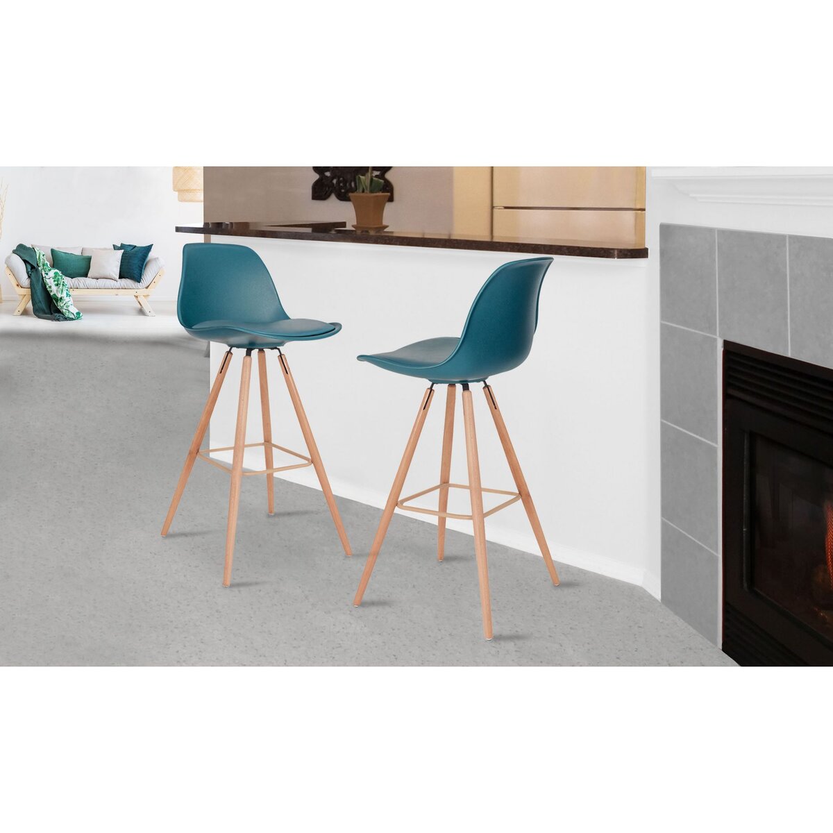 Lot de 2 tabourets de bar pieds bois massif BORGEN