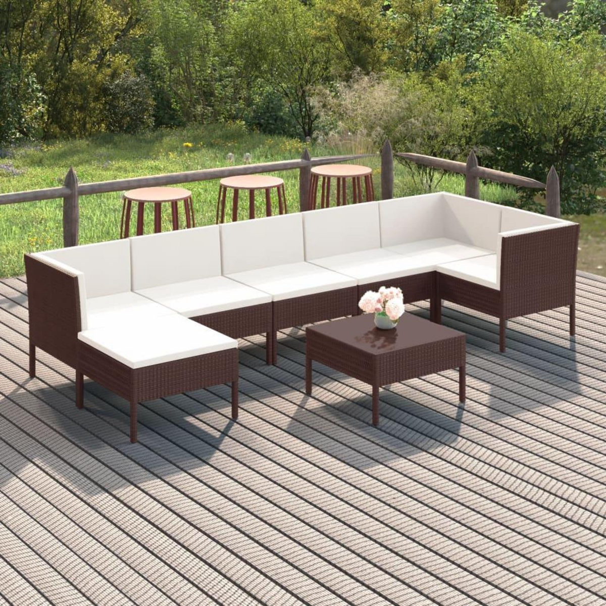 VIDAXL Salon de jardin 8 pcs avec coussins resine tressee marron