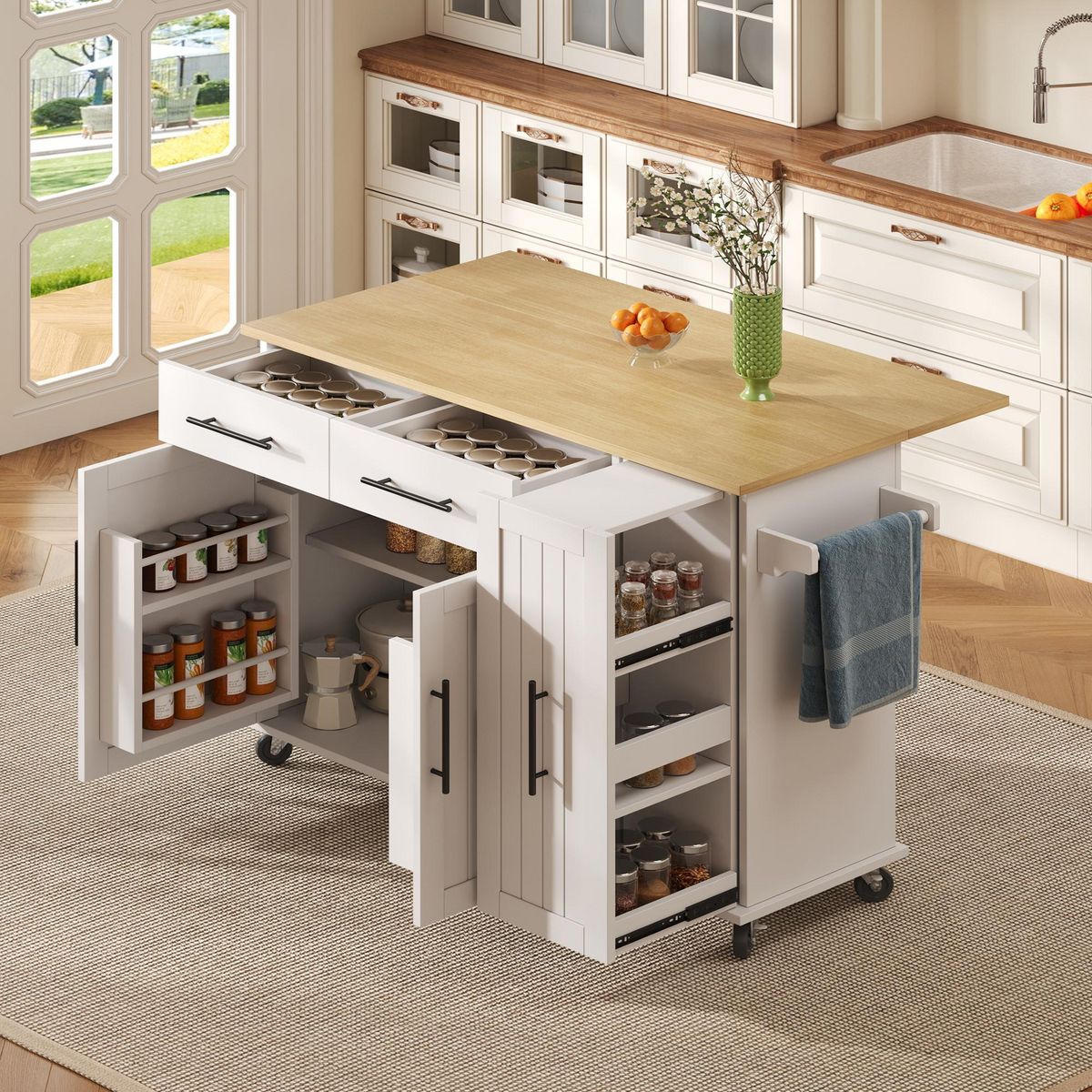 MERAX Desserte 2 portes 2 tiroirs coloris blanc mdf