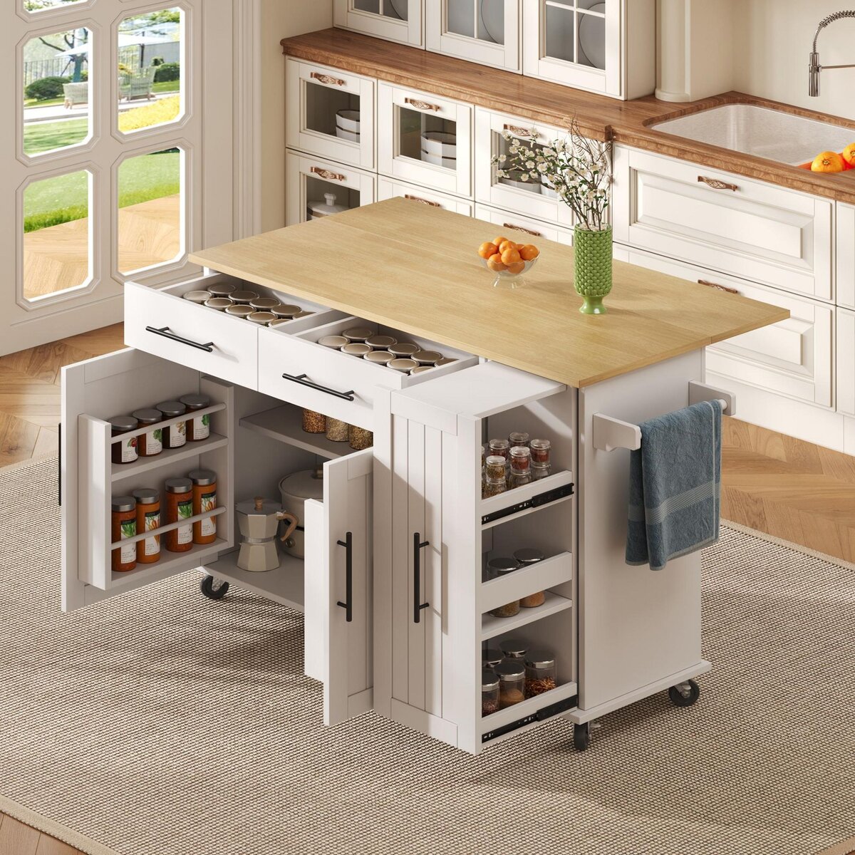 MERAX Desserte 2 portes 2 tiroirs coloris blanc mdf