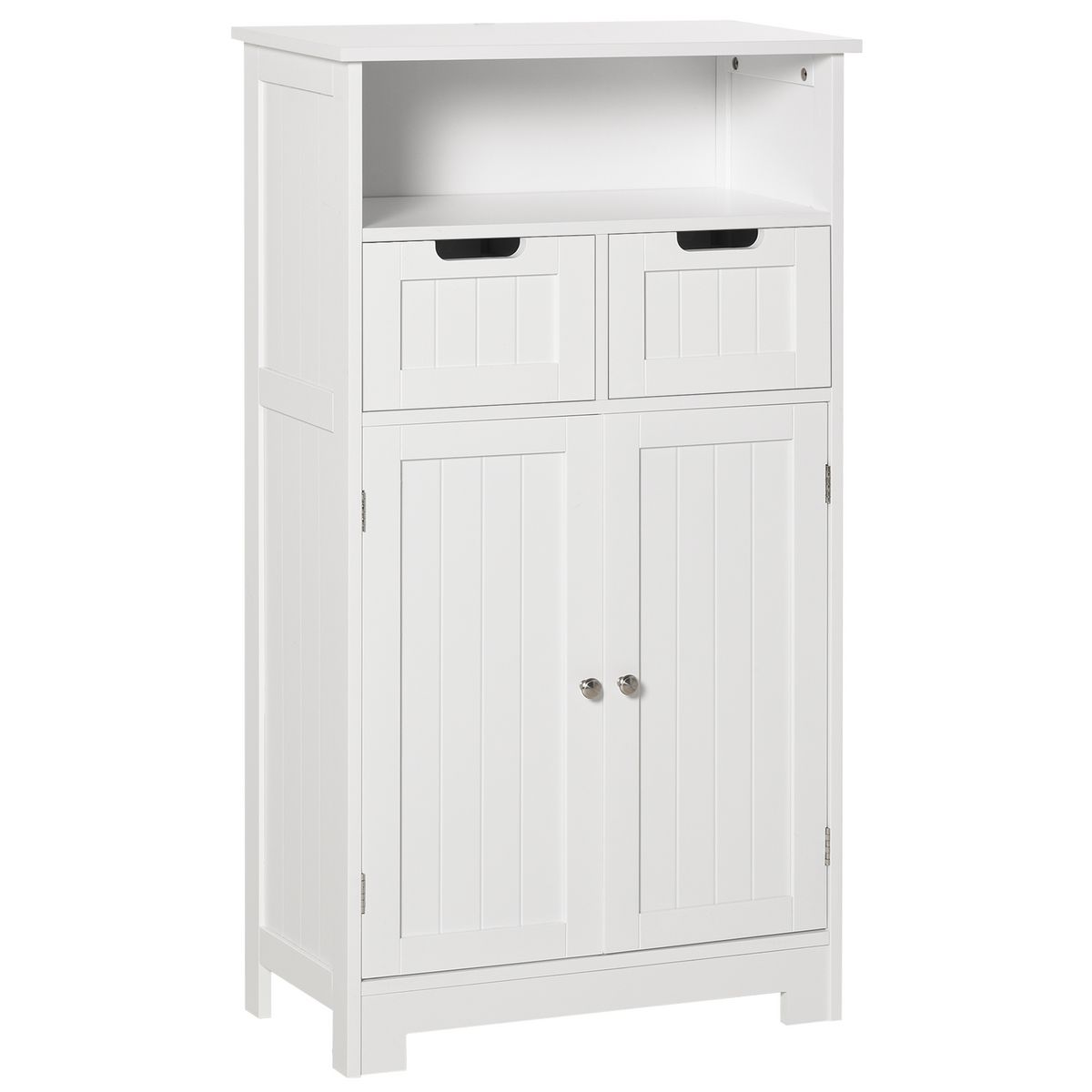 KLEANKIN Meuble bas de salle de bain multi-rangements grande niche 2 tiroirs placard double porte avec étagère MDF blanc