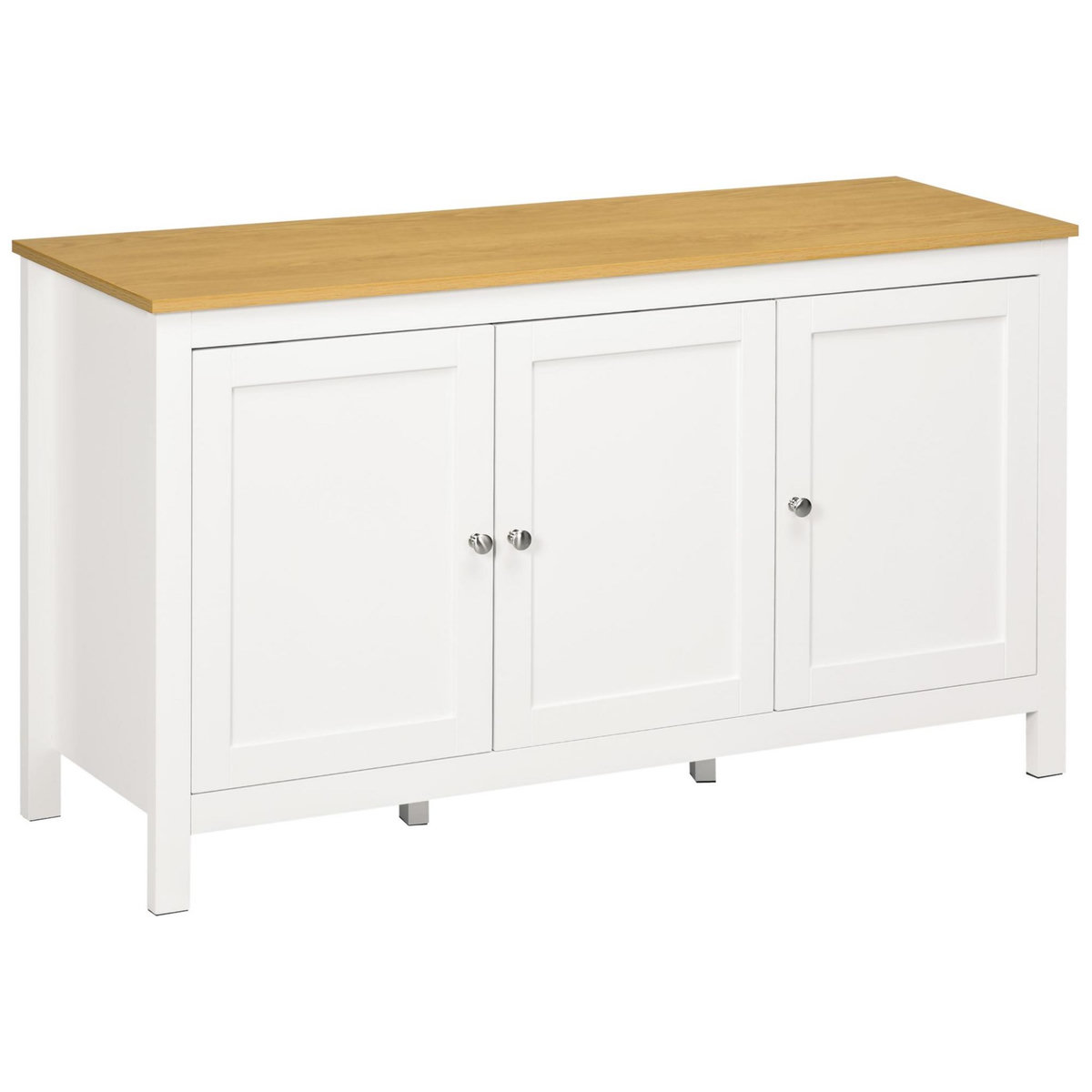 HOMCOM Buffet bas style classique chic - 3 portes, 2 étagères réglables - MDF panneaux blanc aspect bois clair