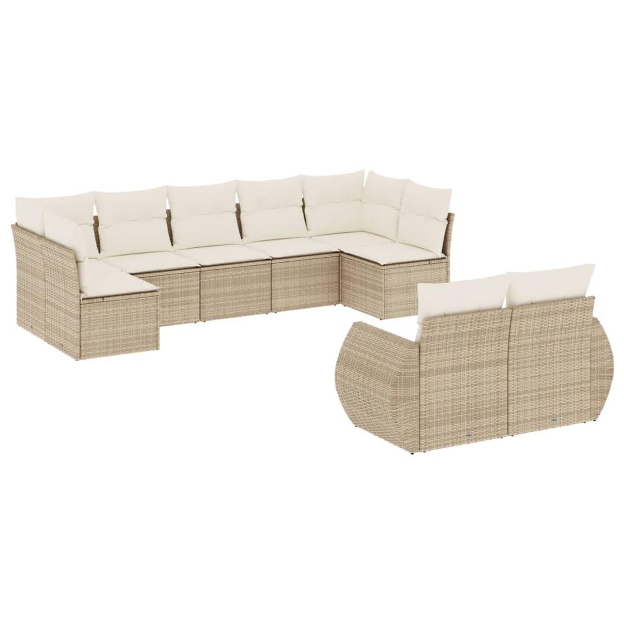 Voir la diapositive 2 : VIDAXL Salon de jardin avec coussins 9 pcs beige resine tressee