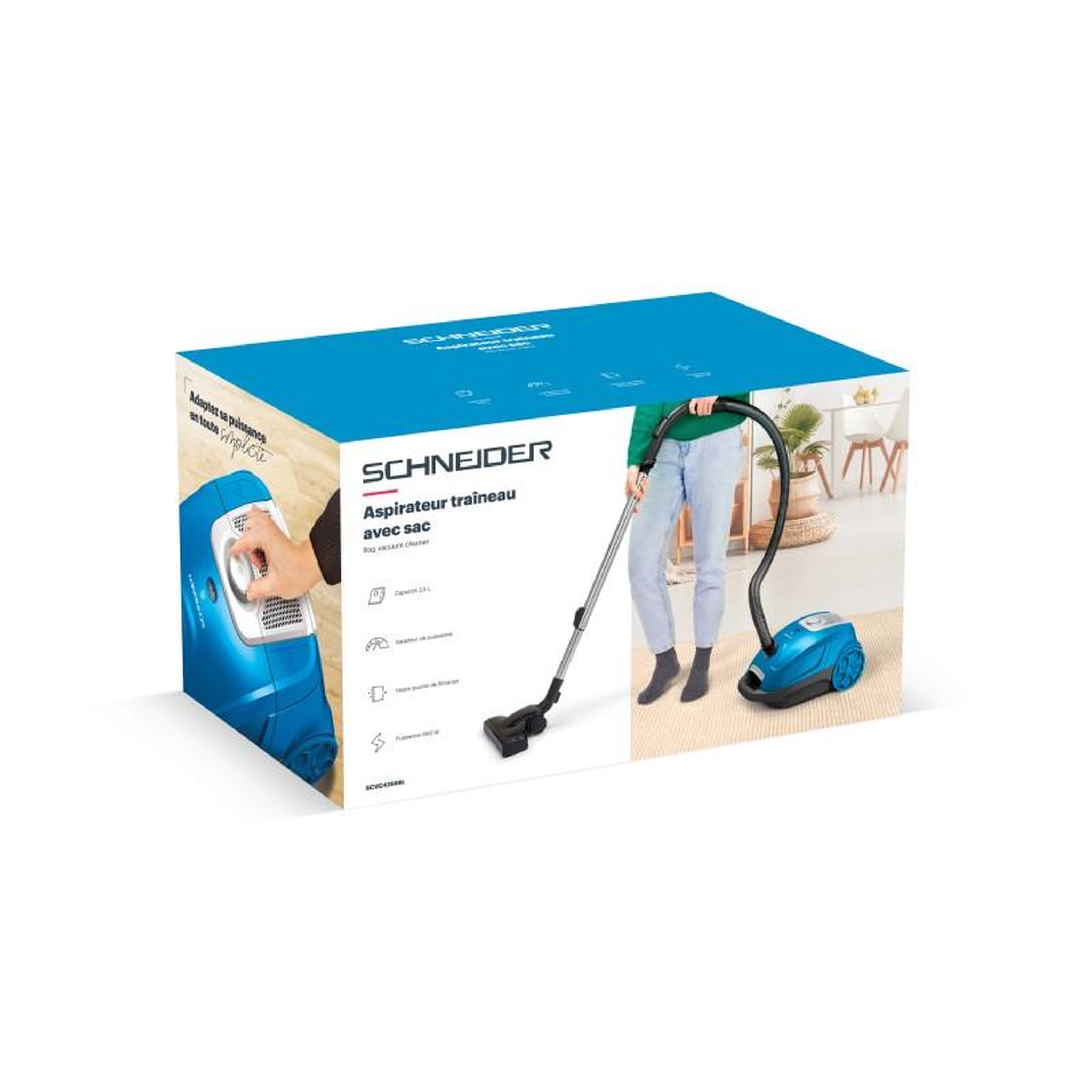 Voir la diapositive 6 : SCHNEIDER Schneider - scvc4258bl – bleu – aspirateur traîneau avec sac – 800w – 2,5l – filtre hepa