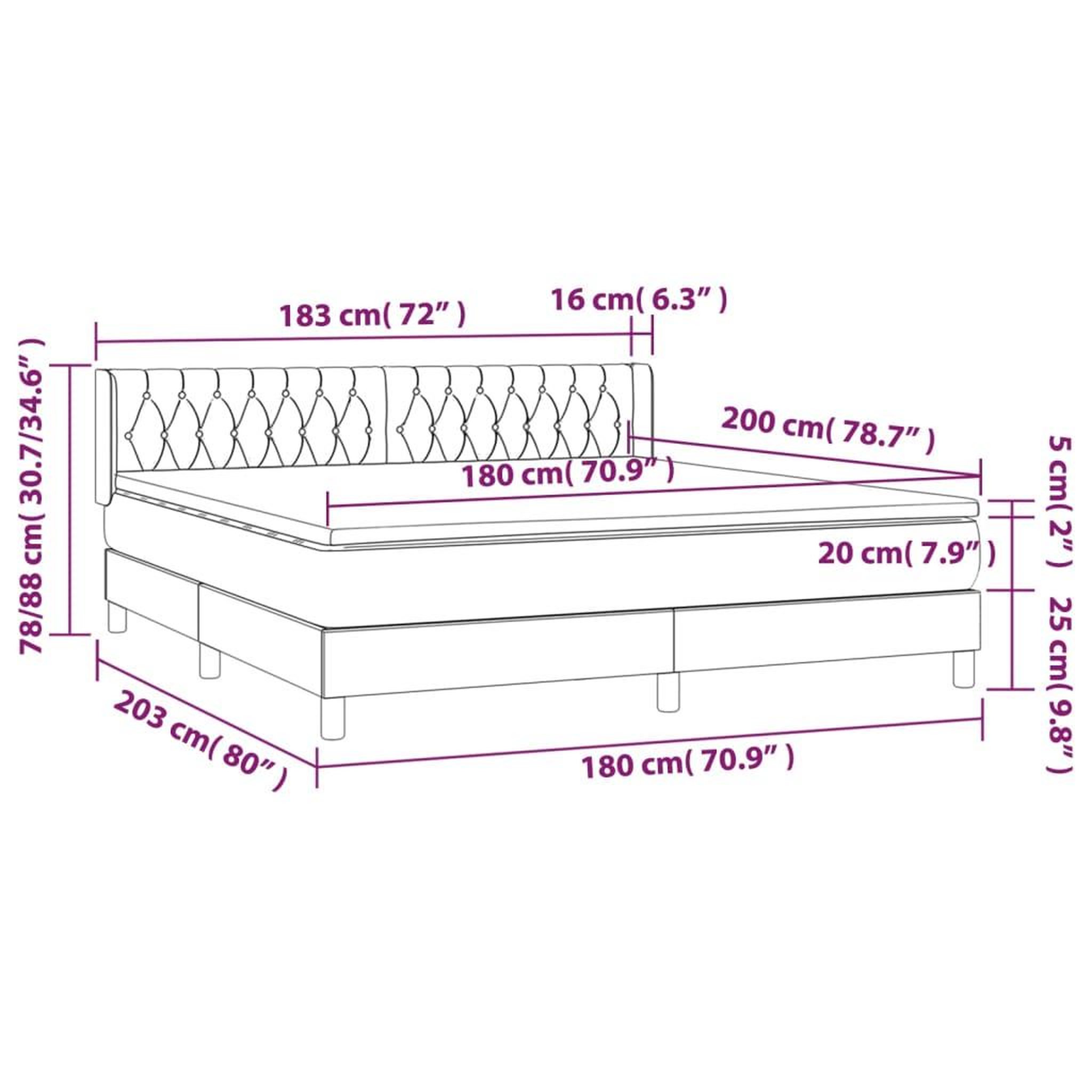 Voir la diapositive 6 : VIDAXL Sommier a lattes de lit avec matelas Gris clair 180x200cm Tissu
